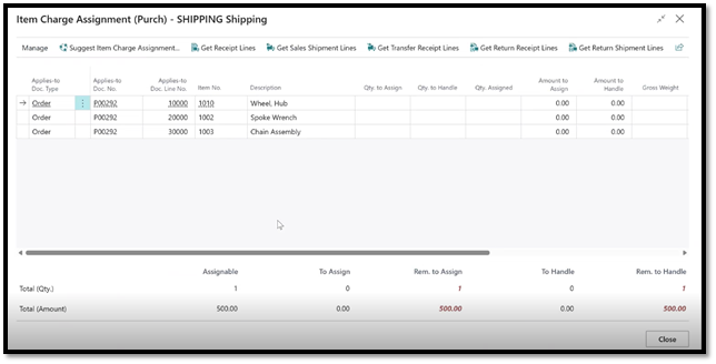 Item charge assignments in Business Central