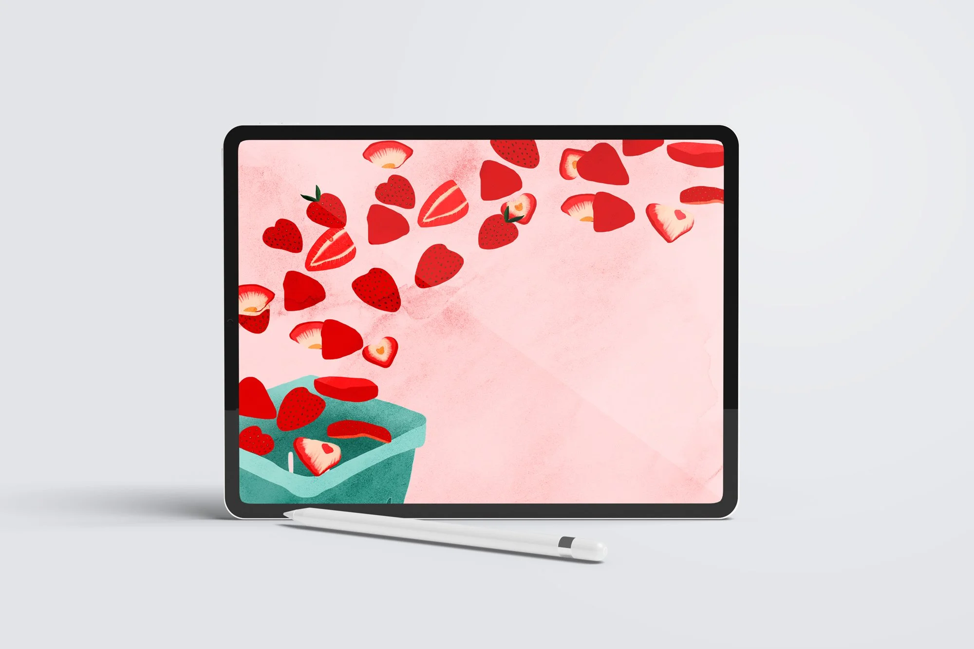 Illustrated tablet background with strawberries by Laura Sant