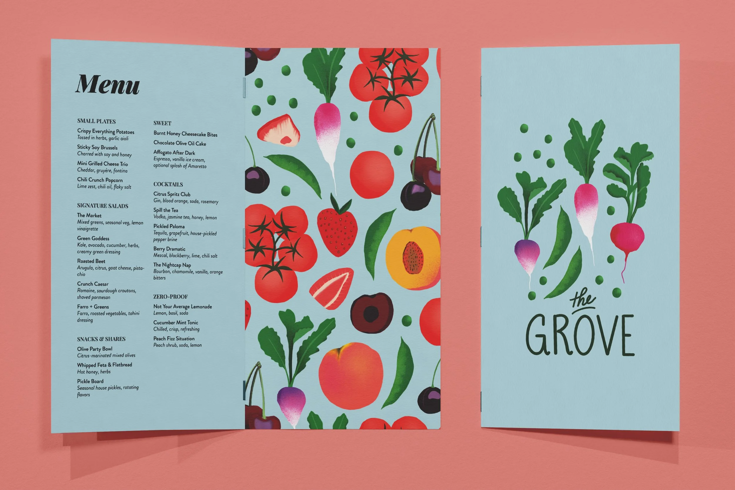 Menu design and illustration for a fast casual restaurant concept