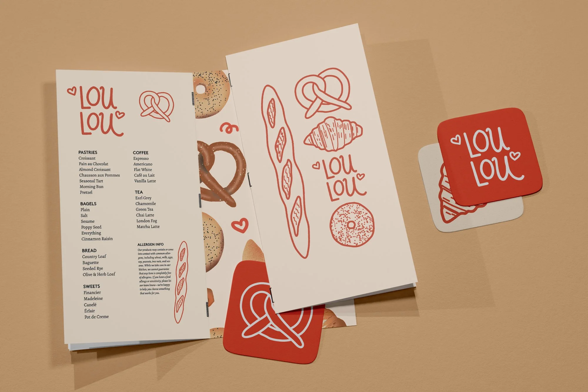 custom illustrated menu design for a bakery concept