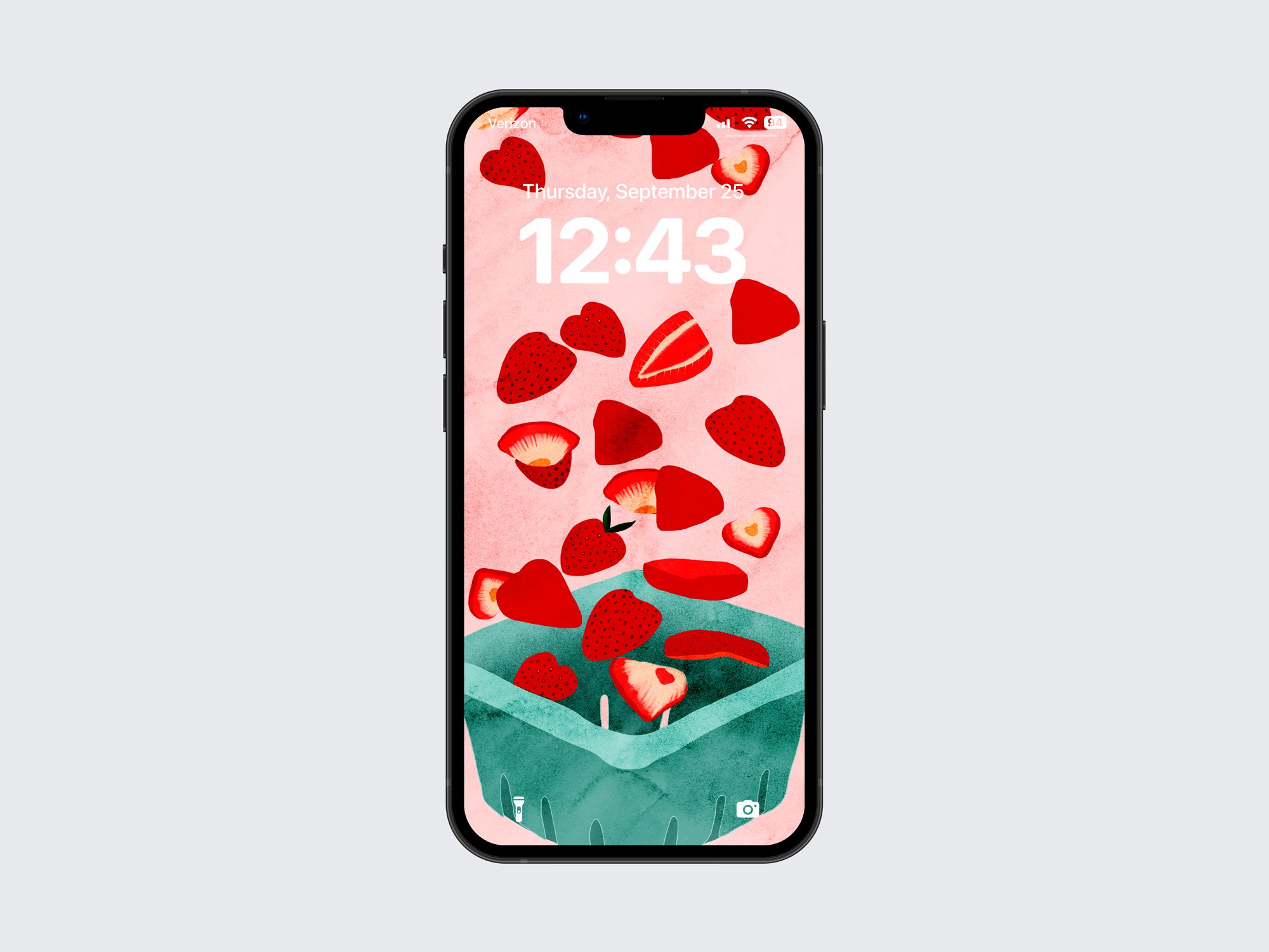Illustrated iphone background with strawberries by Laura Sant