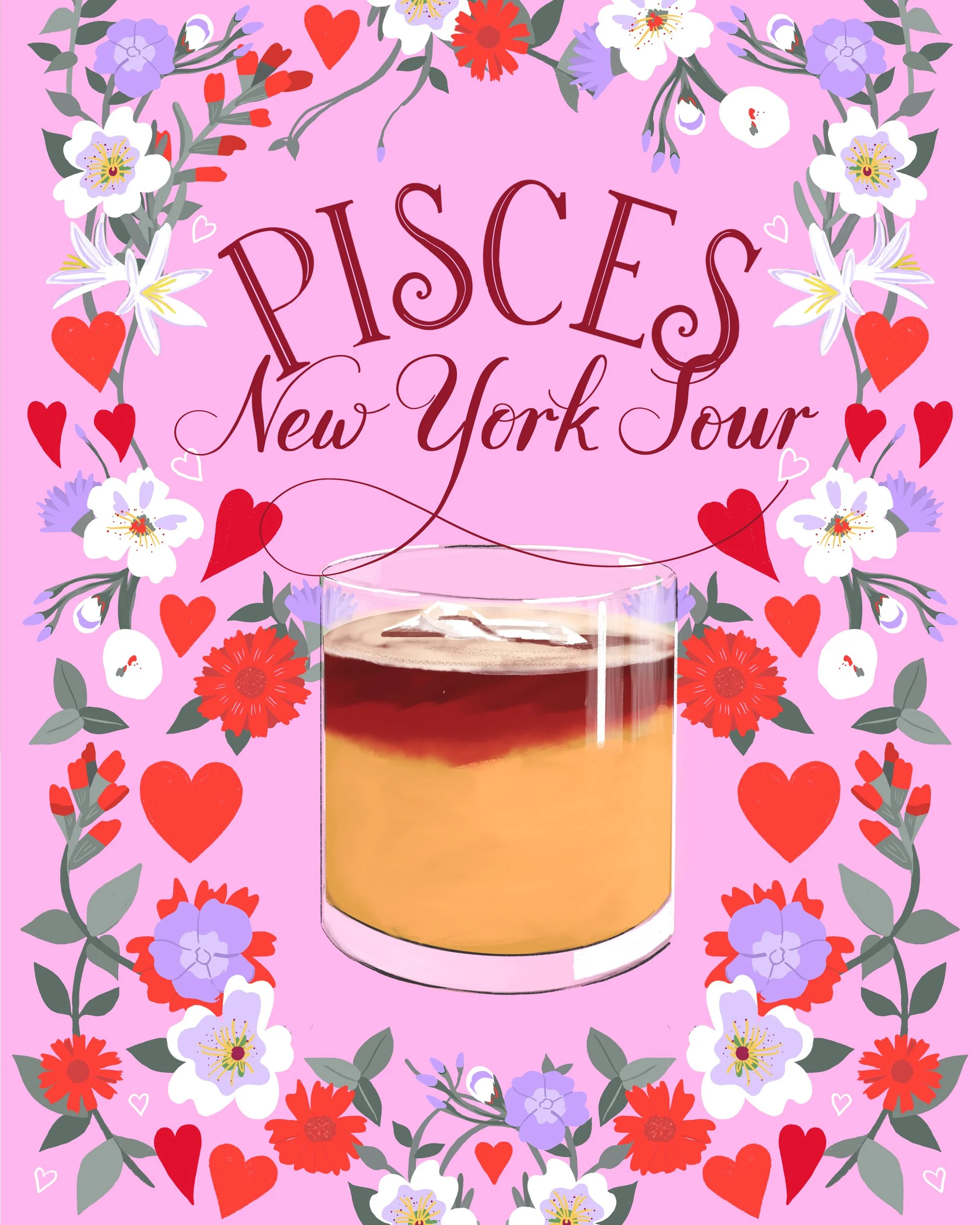 Floral Pisces cocktail illustration by Laura Sant