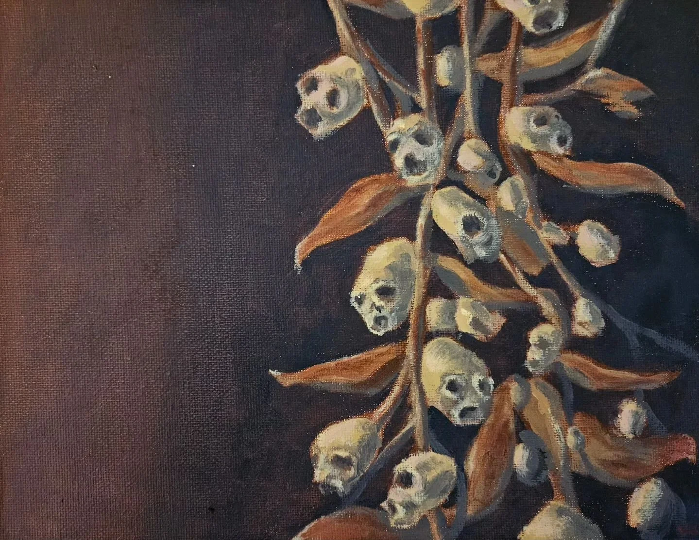 &quot;Whisting Dragons&quot;
8&quot;x10&quot; 
Oil Painting

Ever seen snapdragon flowers after they wilt? They look like cute little skulls or ghouls.

This was just a practice painting while I'm working on other things and figuring out some future 
