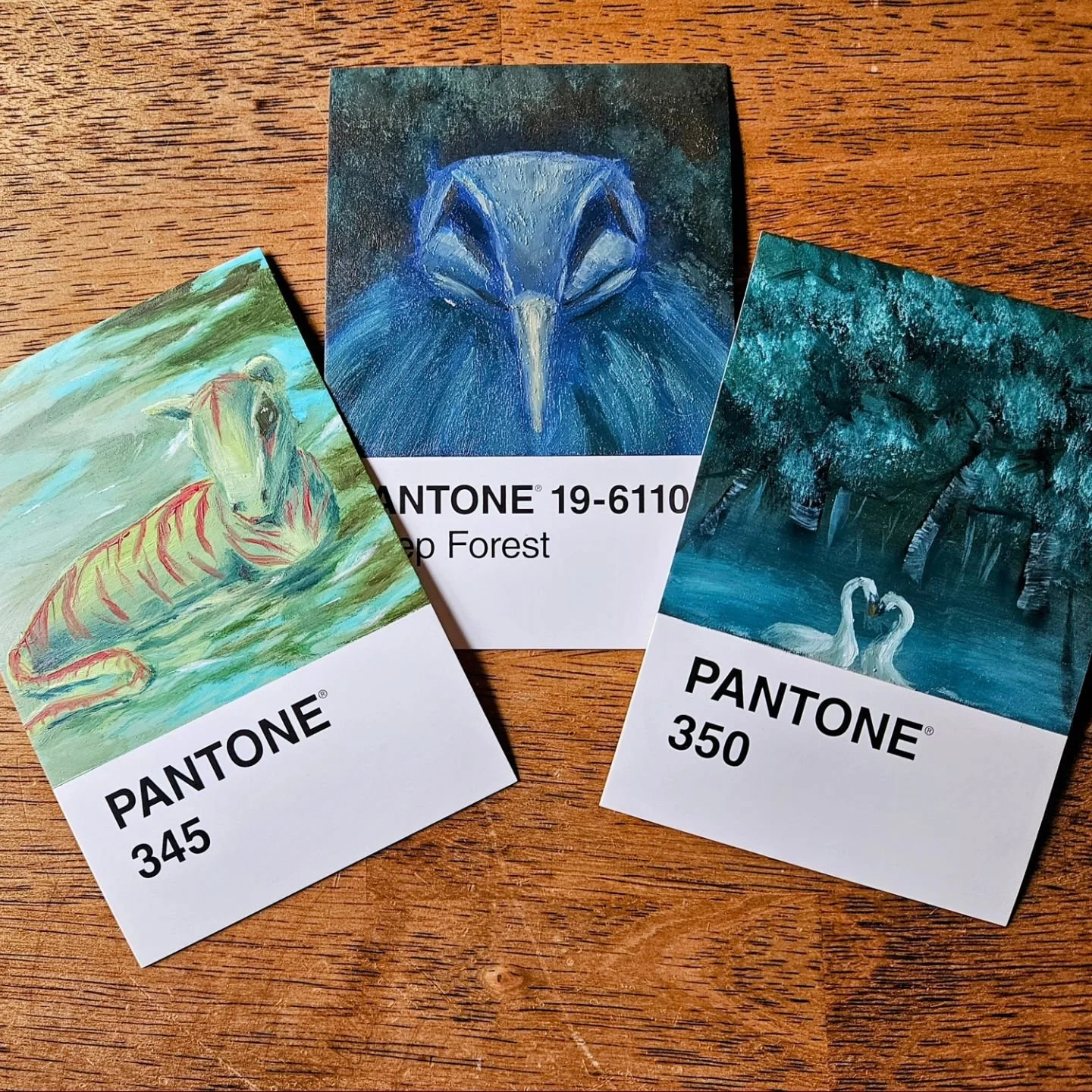 I got a pack of Pantone postcards, and I've been using them to practice new techniques, thumbnailing, and working on smaller surfaces. Here are a few that I felt were good enough to share.

#art #artwork #painting #oilpainting #pantone #myart #myartw