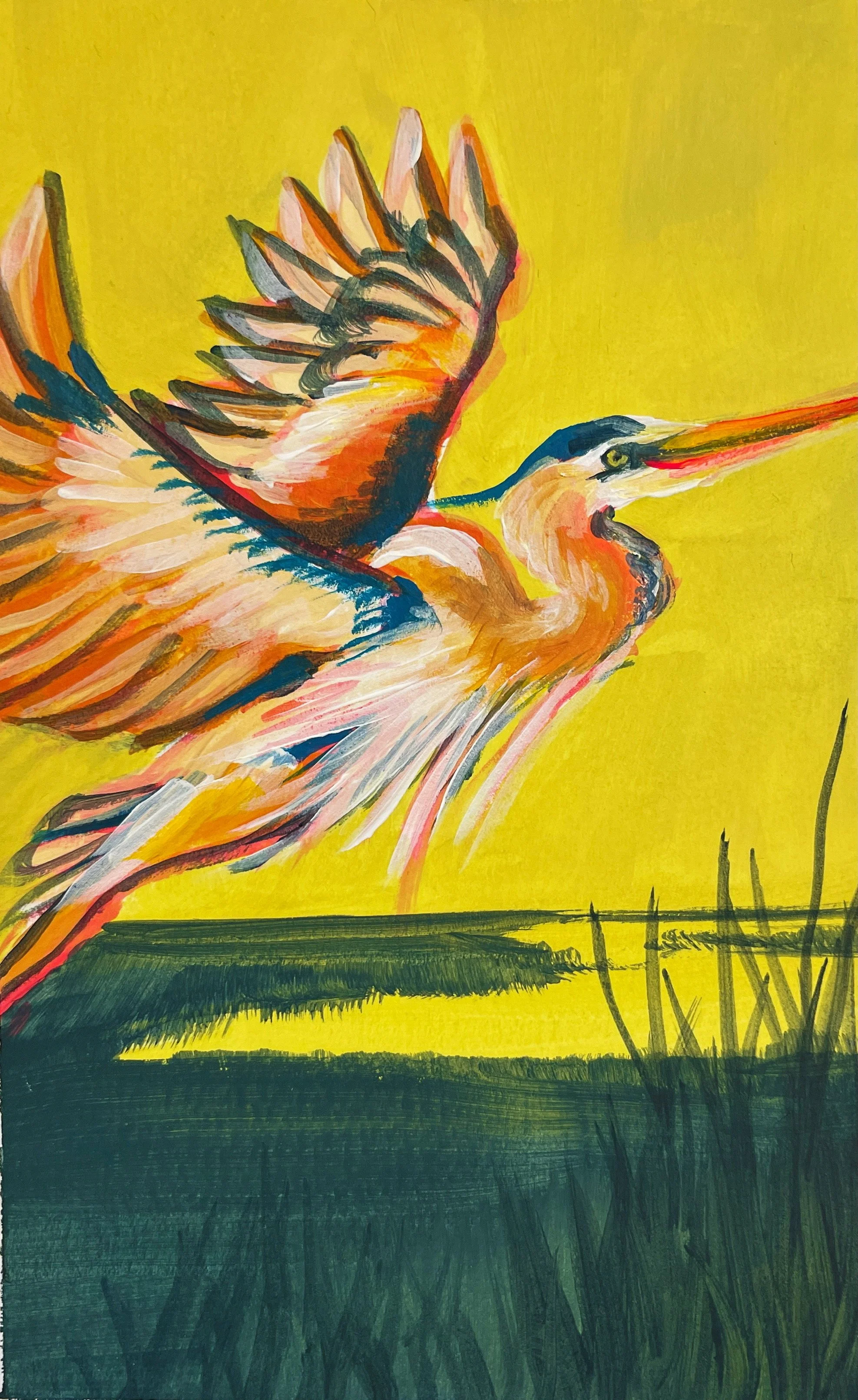 Original acrylic, Blue Heron, 4.5"x6", 2025.