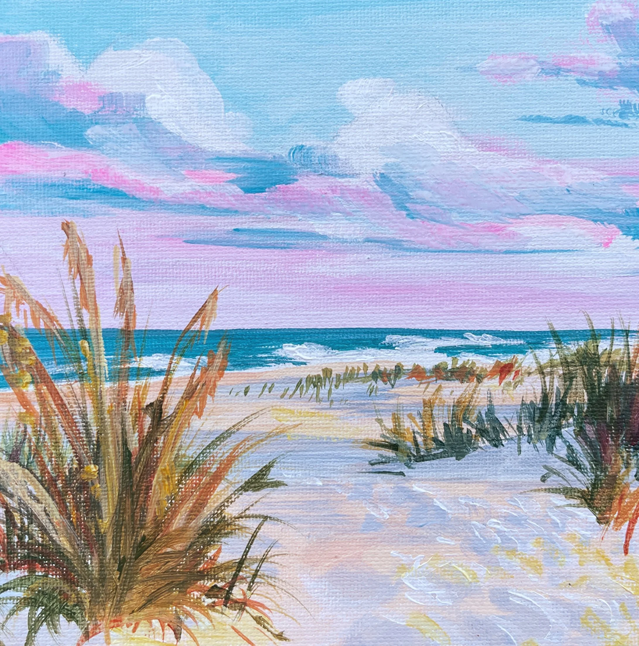 Original acrylic, Beach scene, 6"x6", 2024.