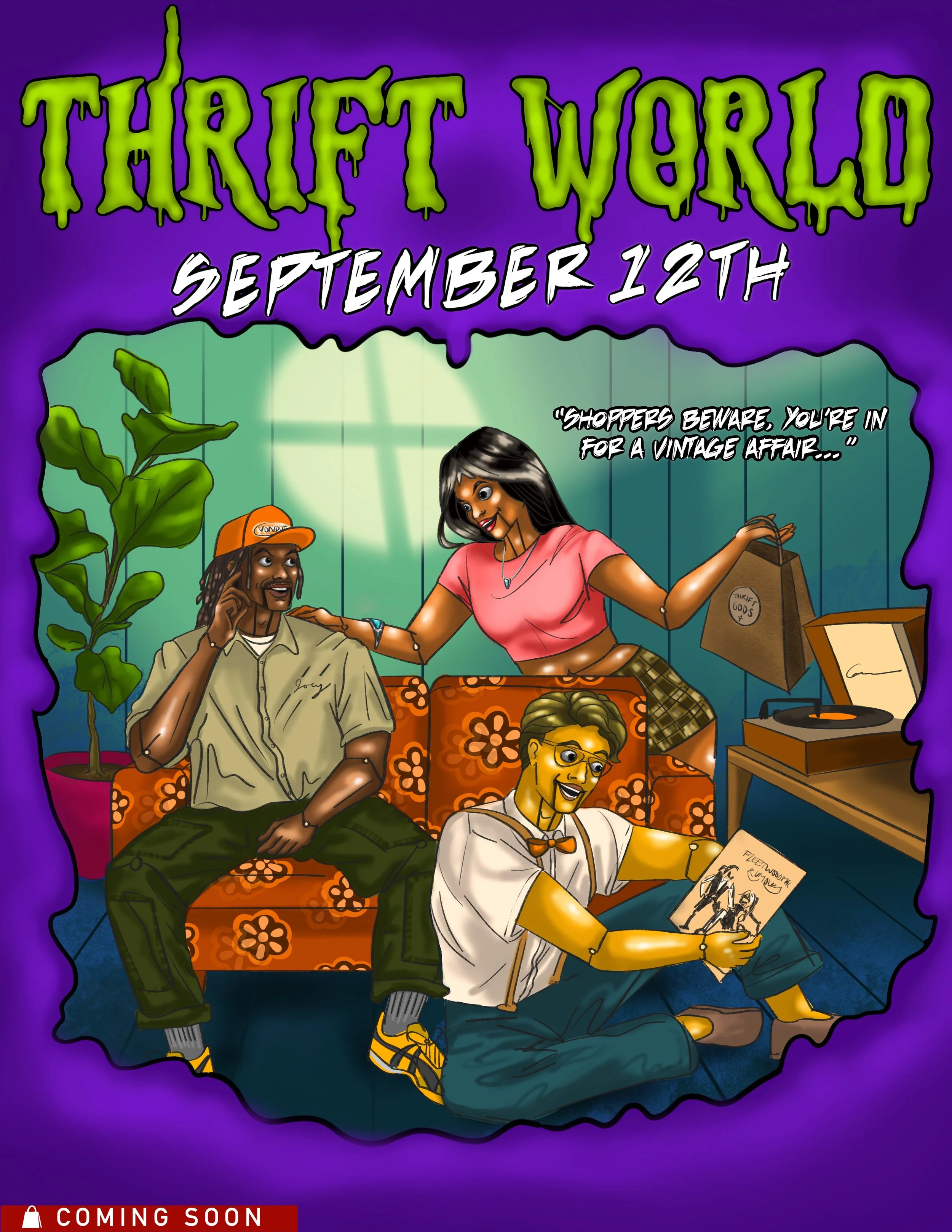 This is an ongoing project since 2020 collaborating with longtime clients Maxine and Alan from Global Threadz thrift store in my hometown of Fredericksburg, VA. Twice a year they host Thrift World Expo, a large event offering vintage, tattoos, live a