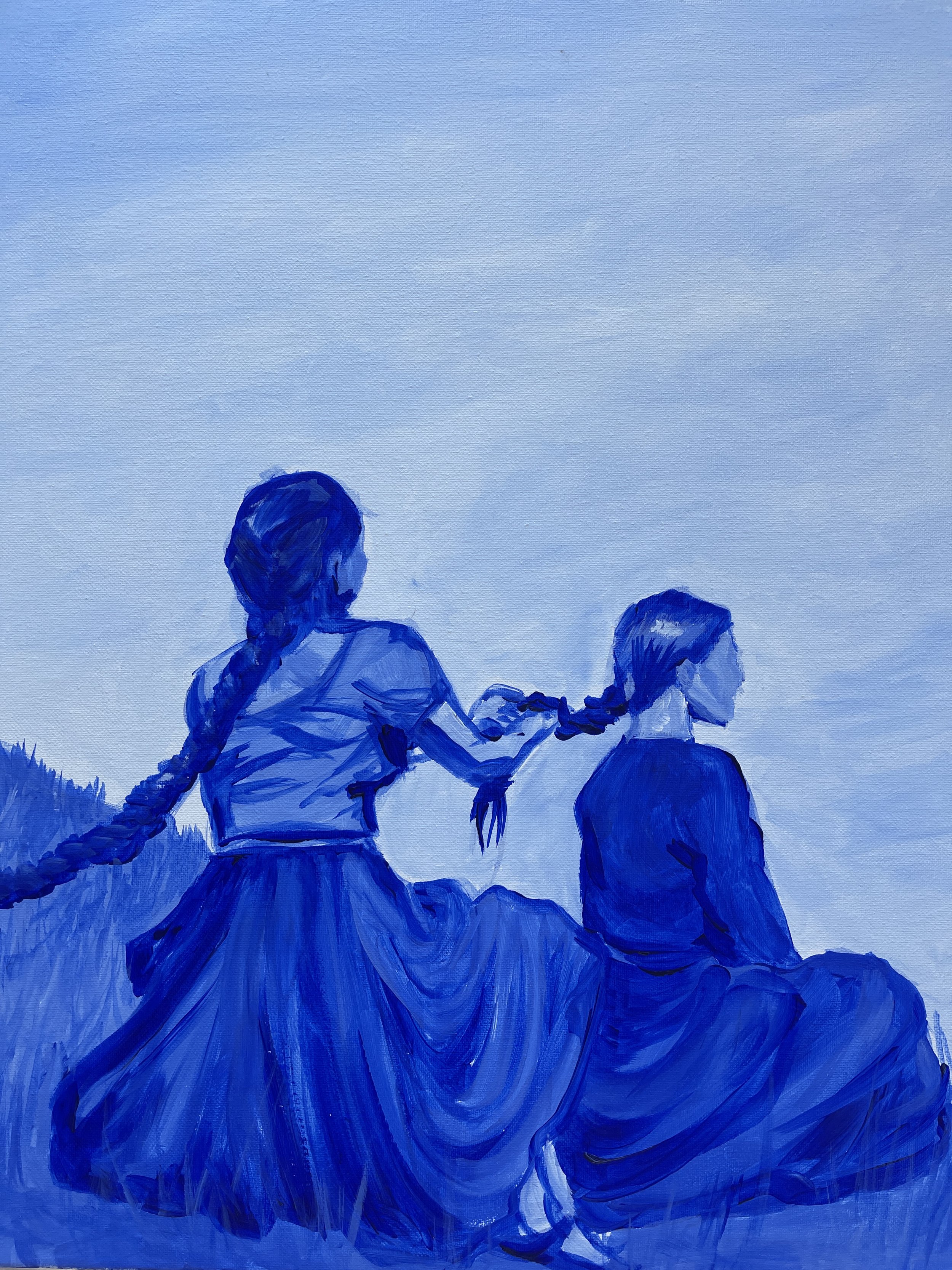 Original acrylic, Women braiding, 16"x20", 2023.