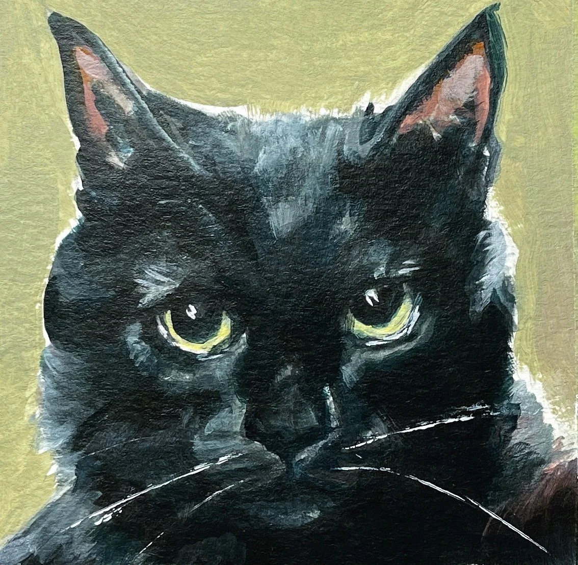 Agnes the Cat. 4"x4" Acrylic and Oil on Paper. 2025.