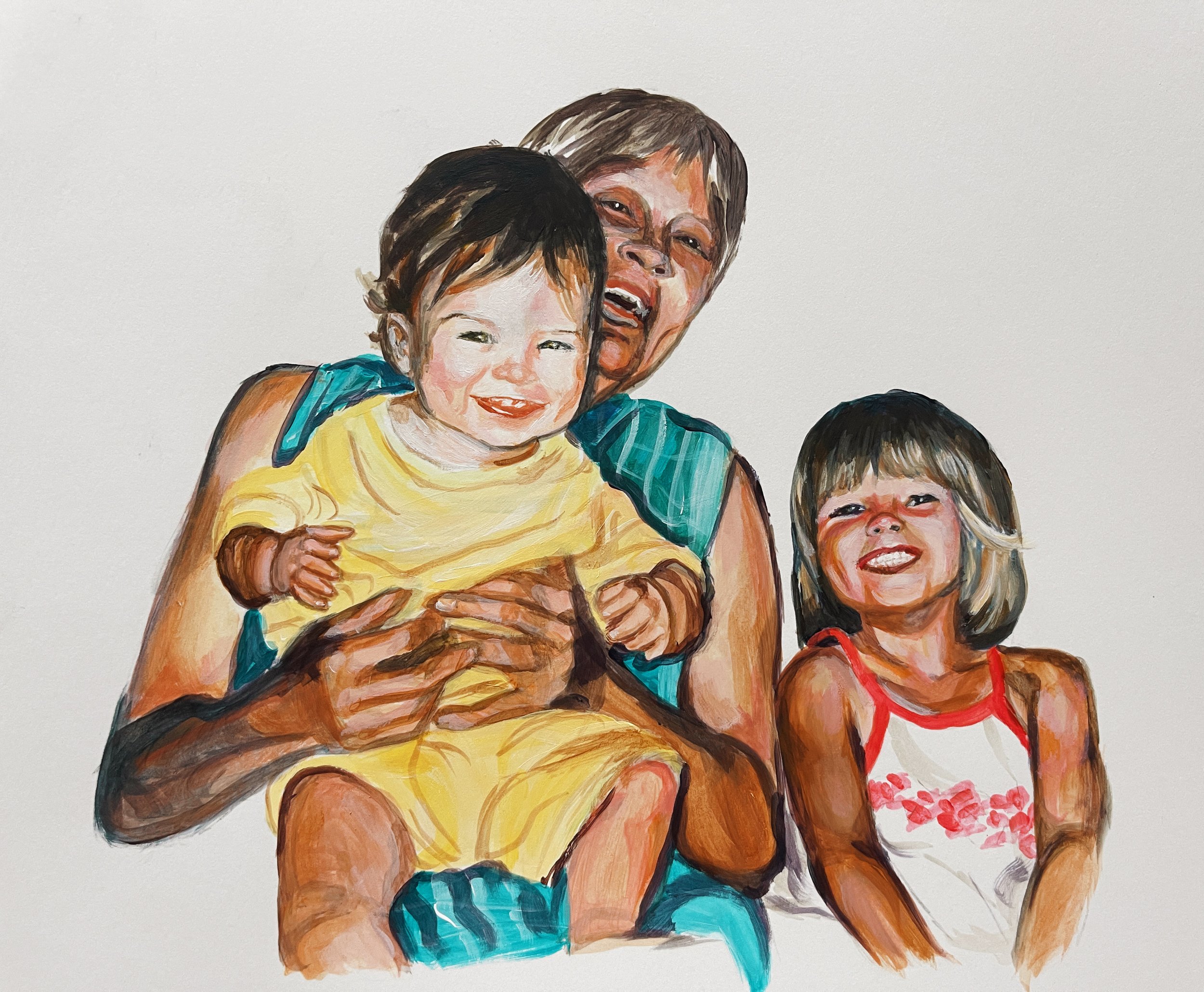 Original acrylic on paper, 9"x12", custom for Mother's day. 2024.