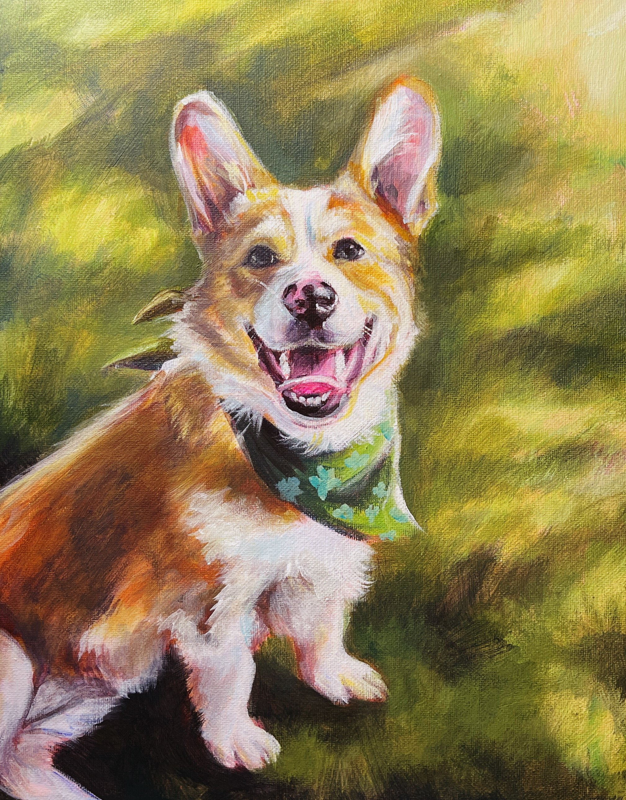 11"x14" acrylic on canvas of George! My sister's corgi. He is very cute. 2025.