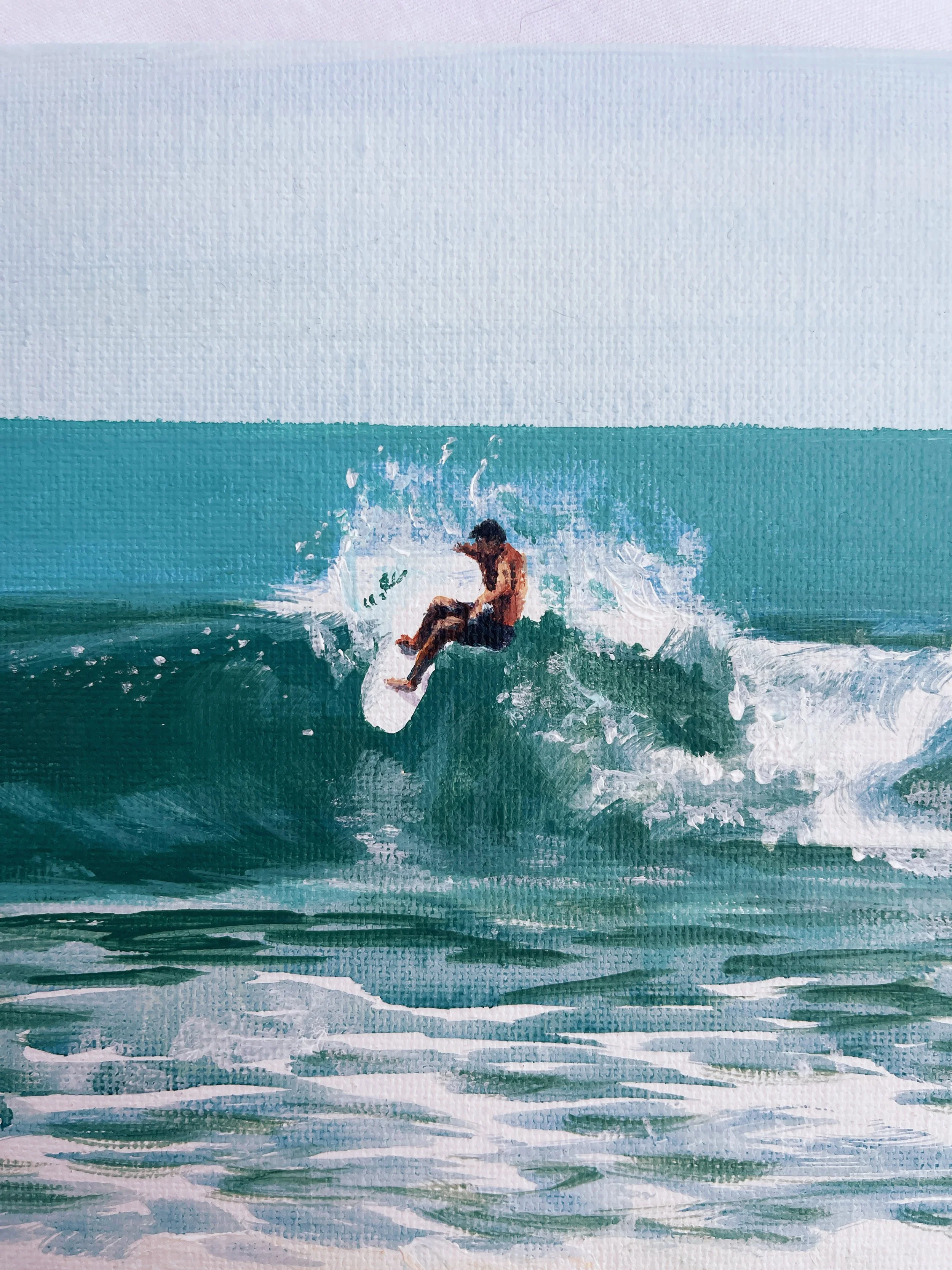 "Surfer Guy". 6"x6" Acrylic on Canvas. 2023.