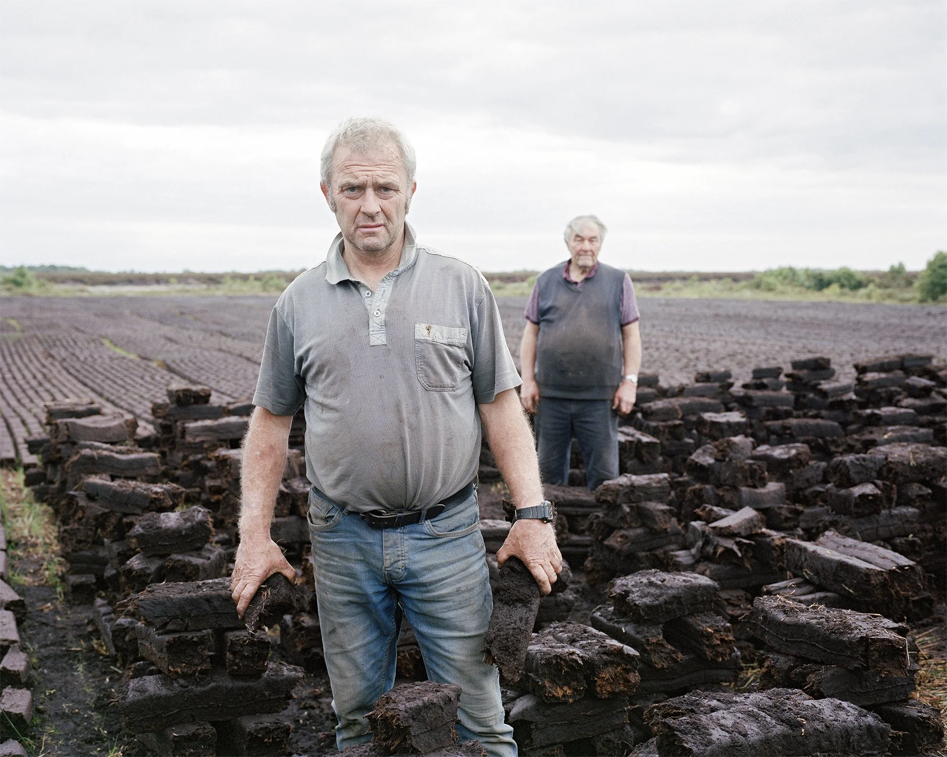 Eddie and Con footing turf for domestic use, Knockirr Bog, County Kildare, 2022.