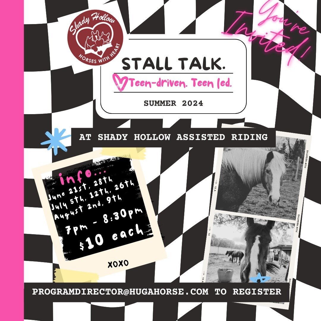 Ages 11-17
Join us for Stall Talk

ProgramDirector@hugahorse.com to register!