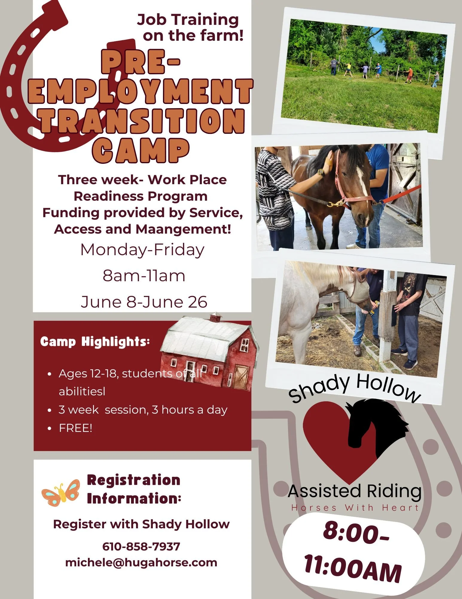 There's still room!  This is a unmounted program designed for kids of all abilities teaching critical life and job skills in a supported equine learning environment.