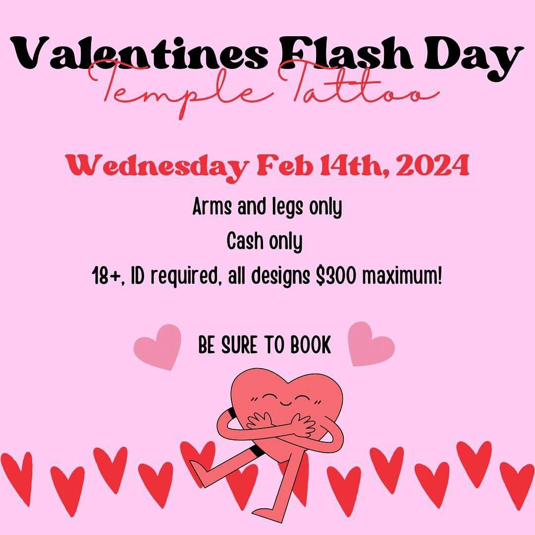 Love is in the air 💕 Join us for our valentines flash day! 
Wednesday 14th of February - All day!
Peep our flash sheets from our lovely artists 🧑&zwj;🎨 DM us or the artist to book in