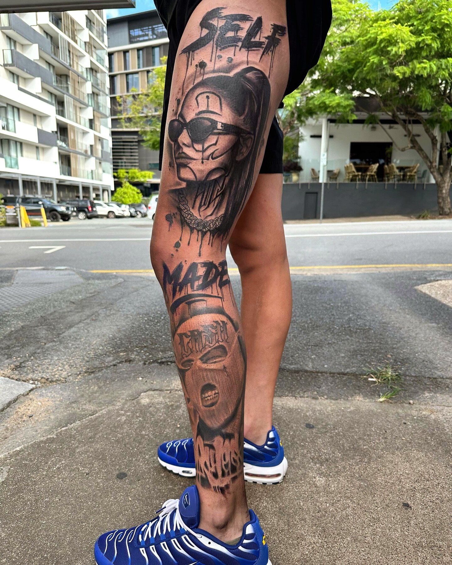 Self Made! 💯 New leg peice from @driztattoo DM to book in ⚜️