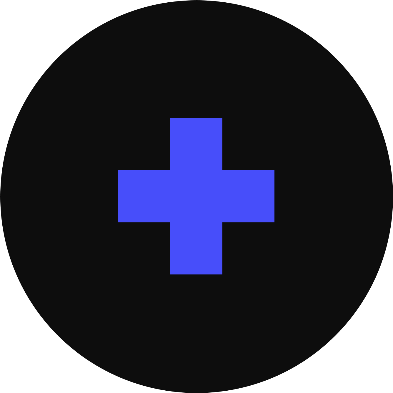 Black circle with a blue plus sign in the center.