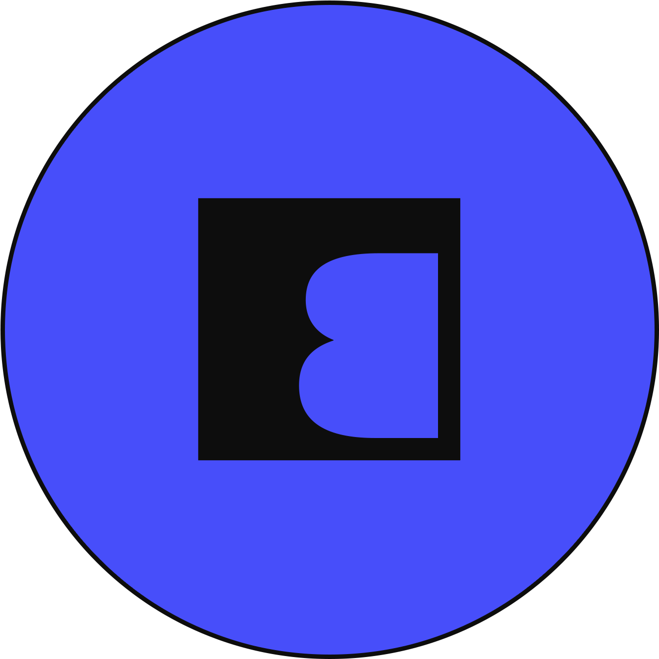 Black letter B on a blue circular background