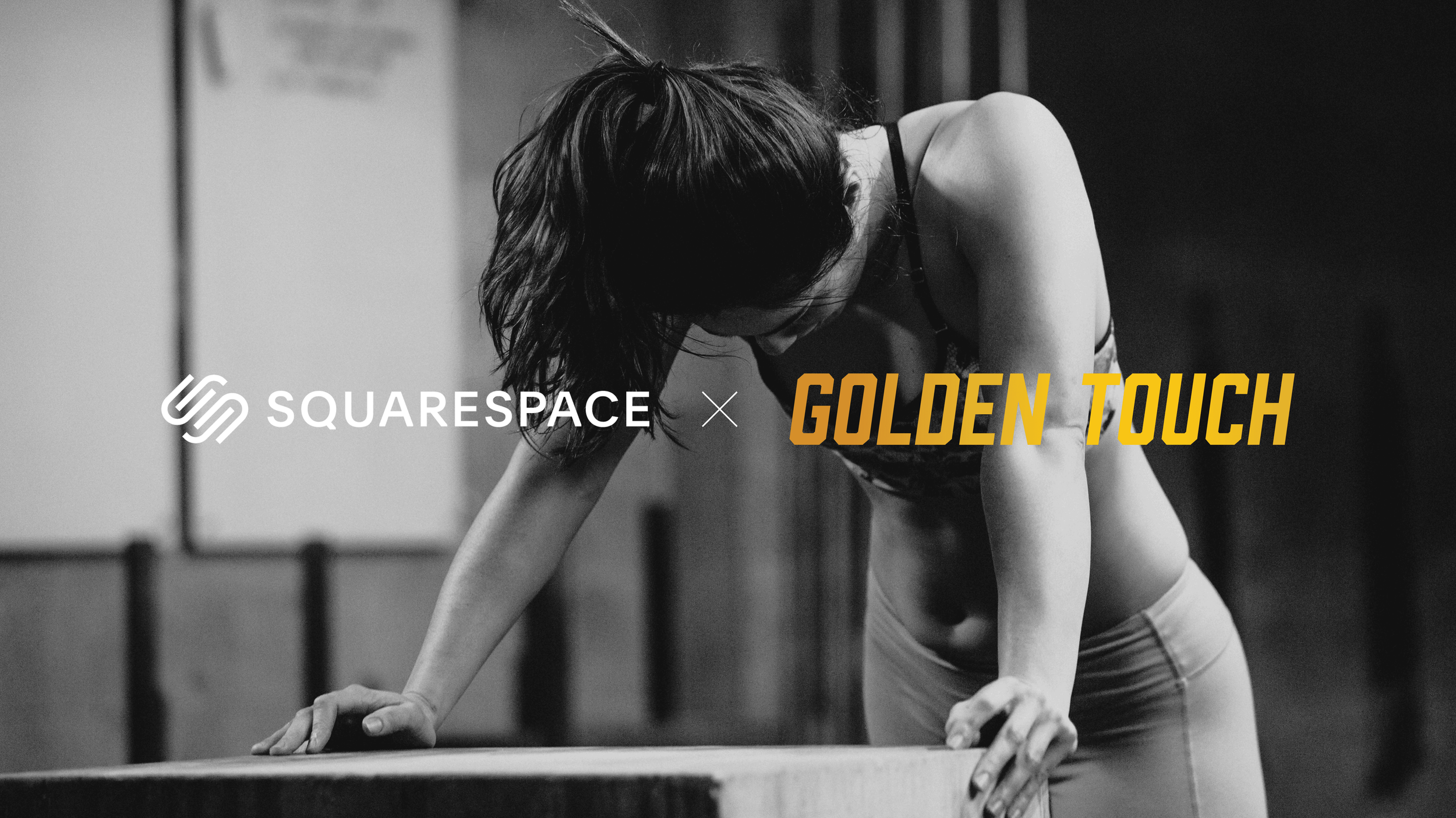 young female athlete with Squarespace and Golden Touch logos