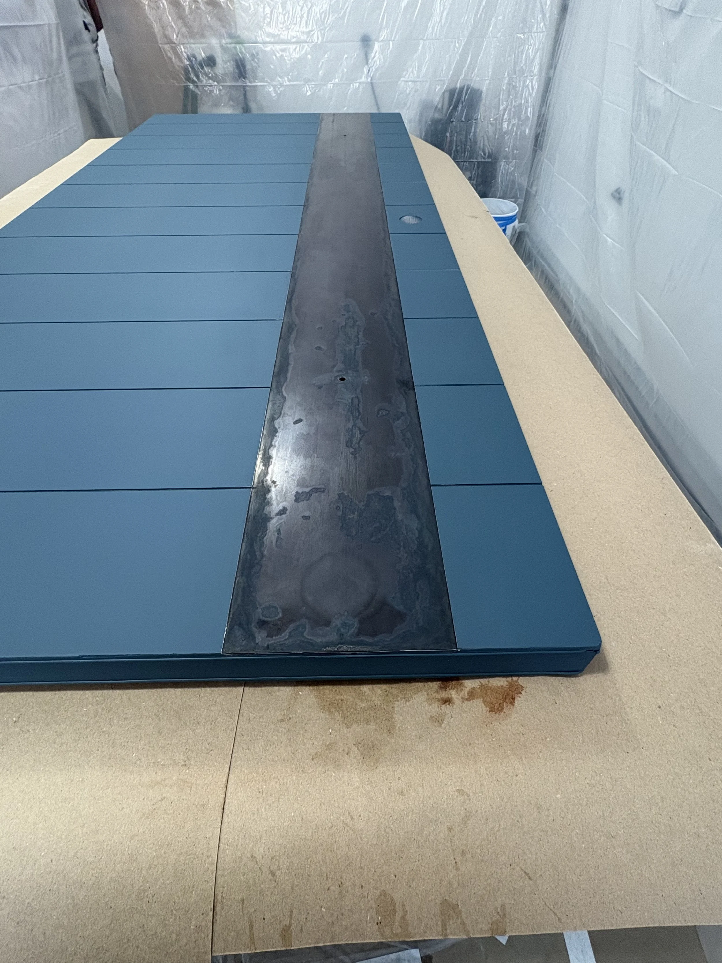 Still wet, but you can see the cool pattern forming on the steel.