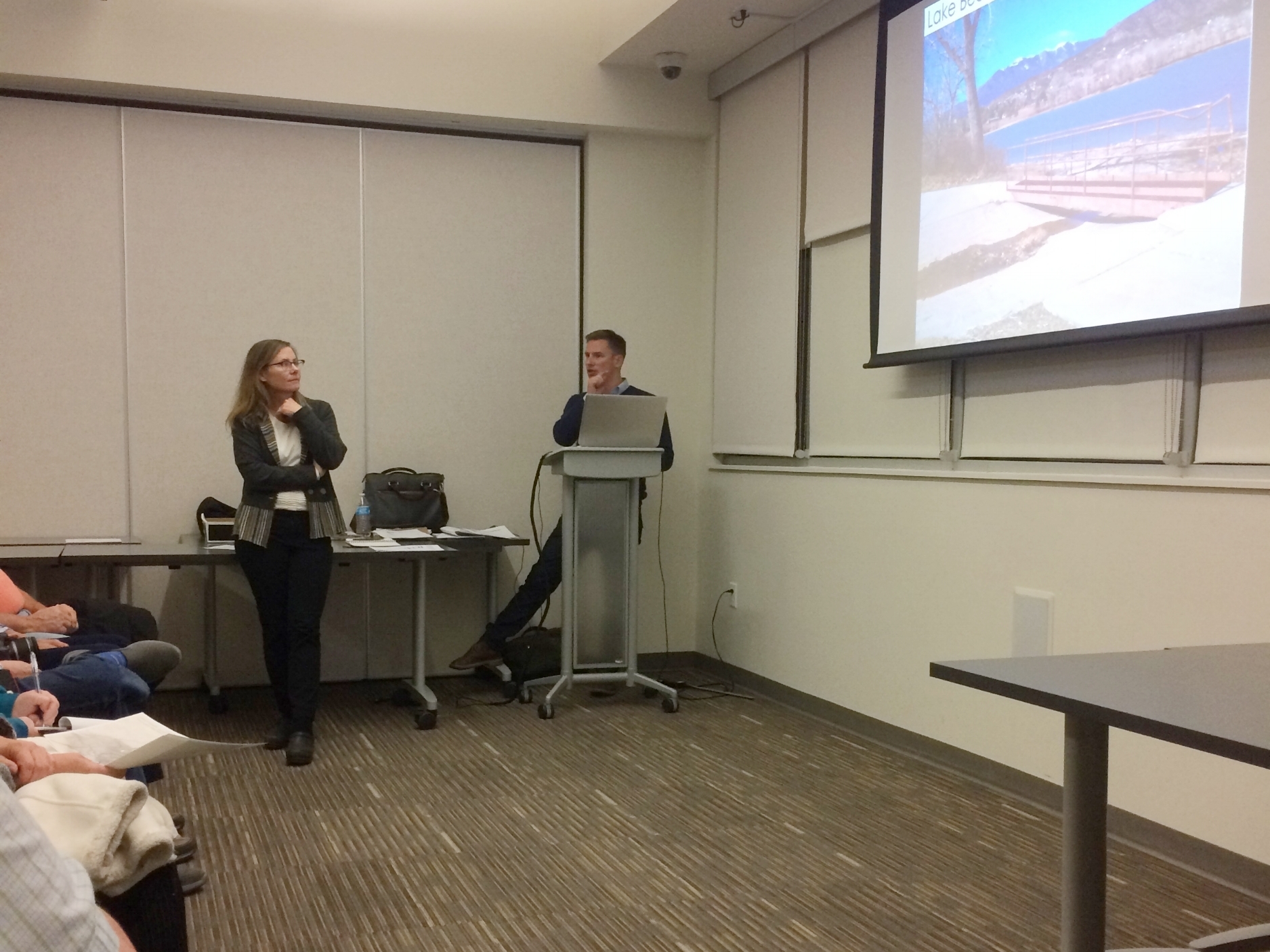  An important component of the master plan is the repaving of the existing trail around Lake Beckwith.  Jeff Webb from Altitude Land Consultants and Cathleen Corlett present the plan recommendations.  