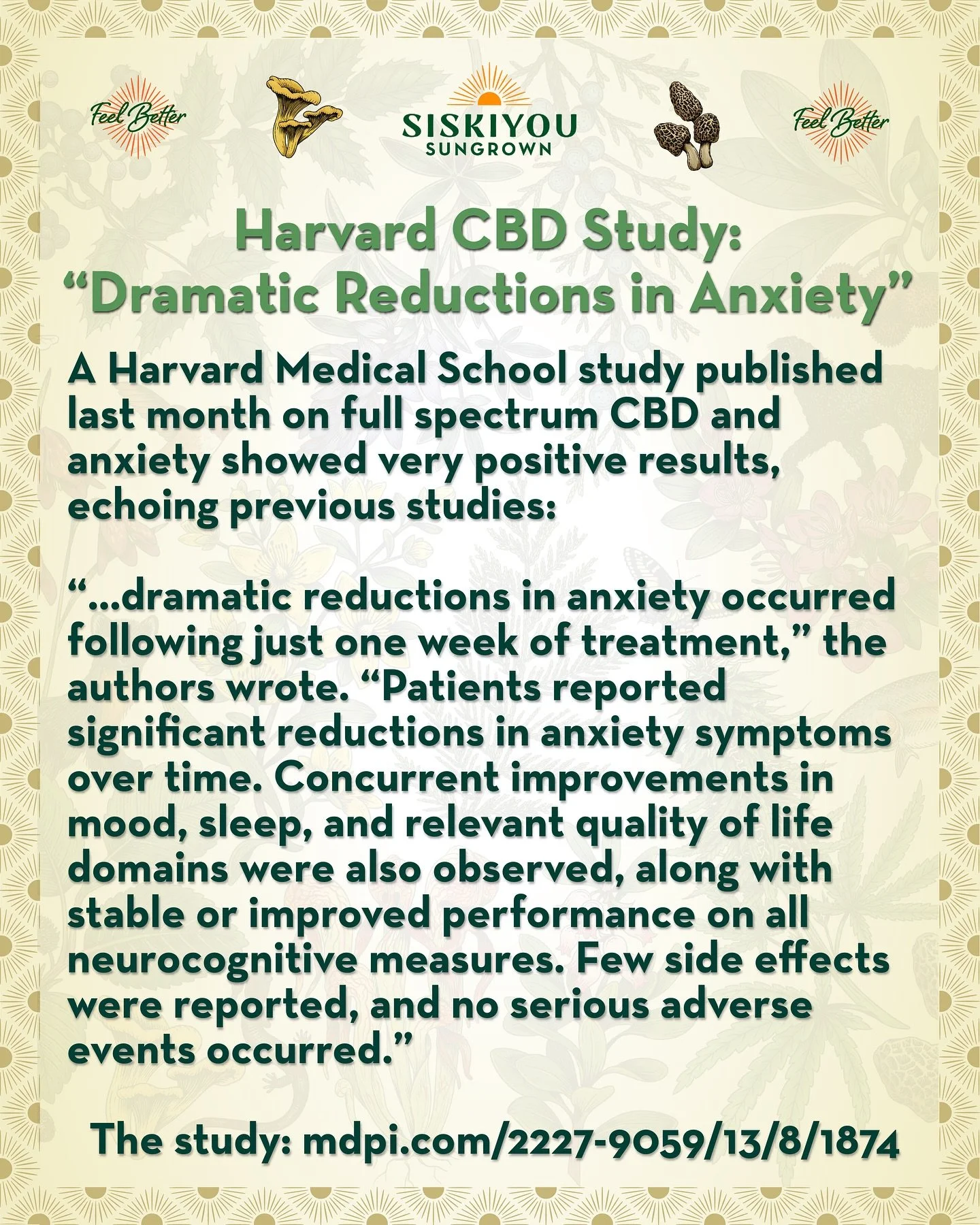 Harvard CBD Study: &ldquo;Dramatic Reductions in Anxiety&rdquo;

A Harvard Medical School study published last month on full spectrum CBD and anxiety showed very positive results, echoing previous studies: 

&ldquo;&hellip;dramatic reductions in anxi