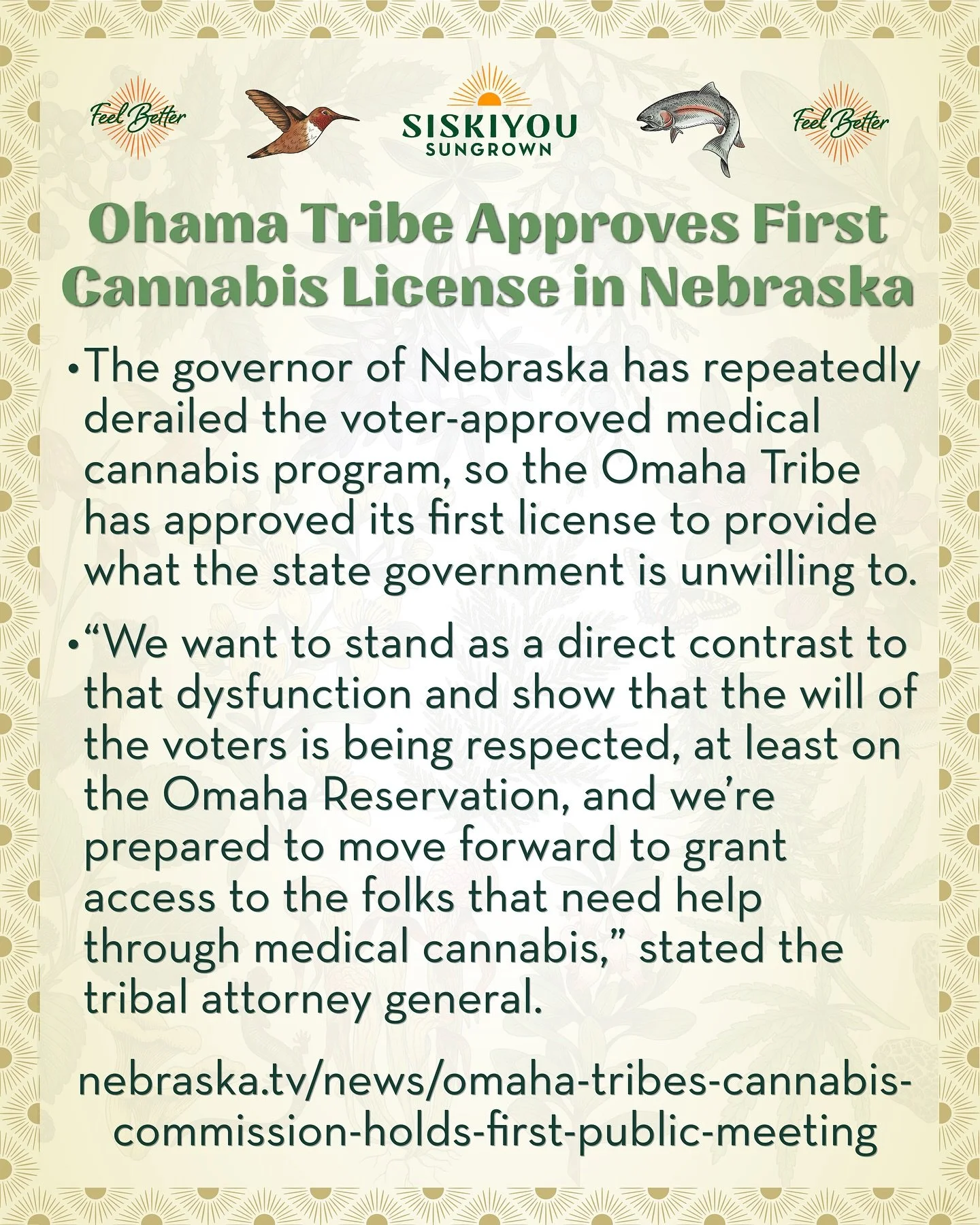 Ohama Tribe Approves First Cannabis License in Nebraska
The governor of Nebraska has repeatedly derailed the voter-approved medical cannabis program, so the Omaha Tribe has approved its first license to provide what the state government is unwilling