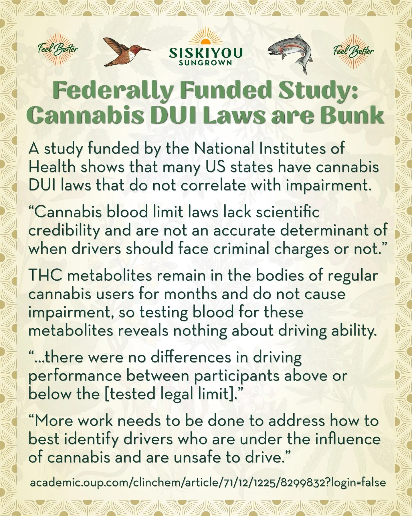 Federally Funded Study: Cannabis DUI Laws are Bunk

A study funded by the National Institutes of Health shows that many US states have cannabis DUI laws that have no correlation with impairment.

&ldquo;Cannabis blood limit laws lack scientific credi