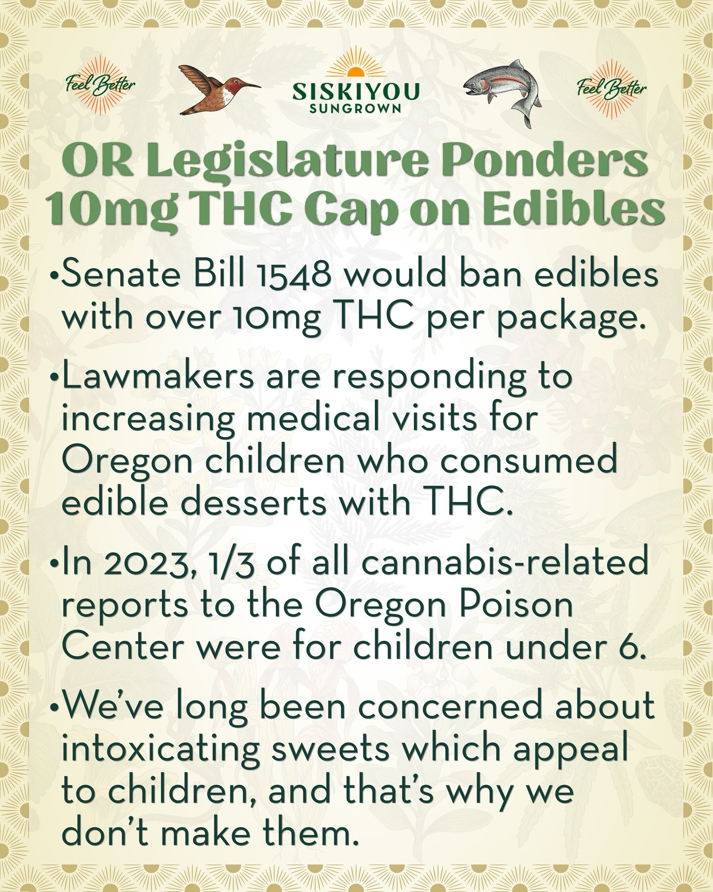 Oregon Legislature Considers 10mg THC Cap for Edibles

Senate Bill 1548 would prohibit edibles with over 10mg THC per package.

Lawmakers are responding to increasing medical visits for Oregon children who consumed sweet edibles. 

In 2023, one third