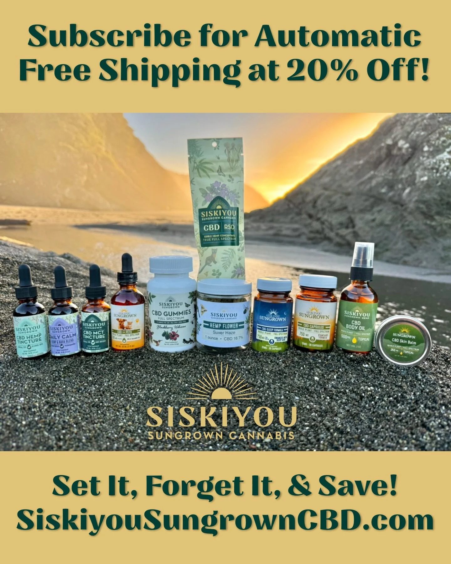 At SiskiyouSungrownCBD.com you can SUBSCRIBE to receive the products of your choice at 20% off at your preferred interval. Set it, forget it, and save on our legendary whole plant CBD health and wellness products!

#Subscribe #OregonCBD #Subscription