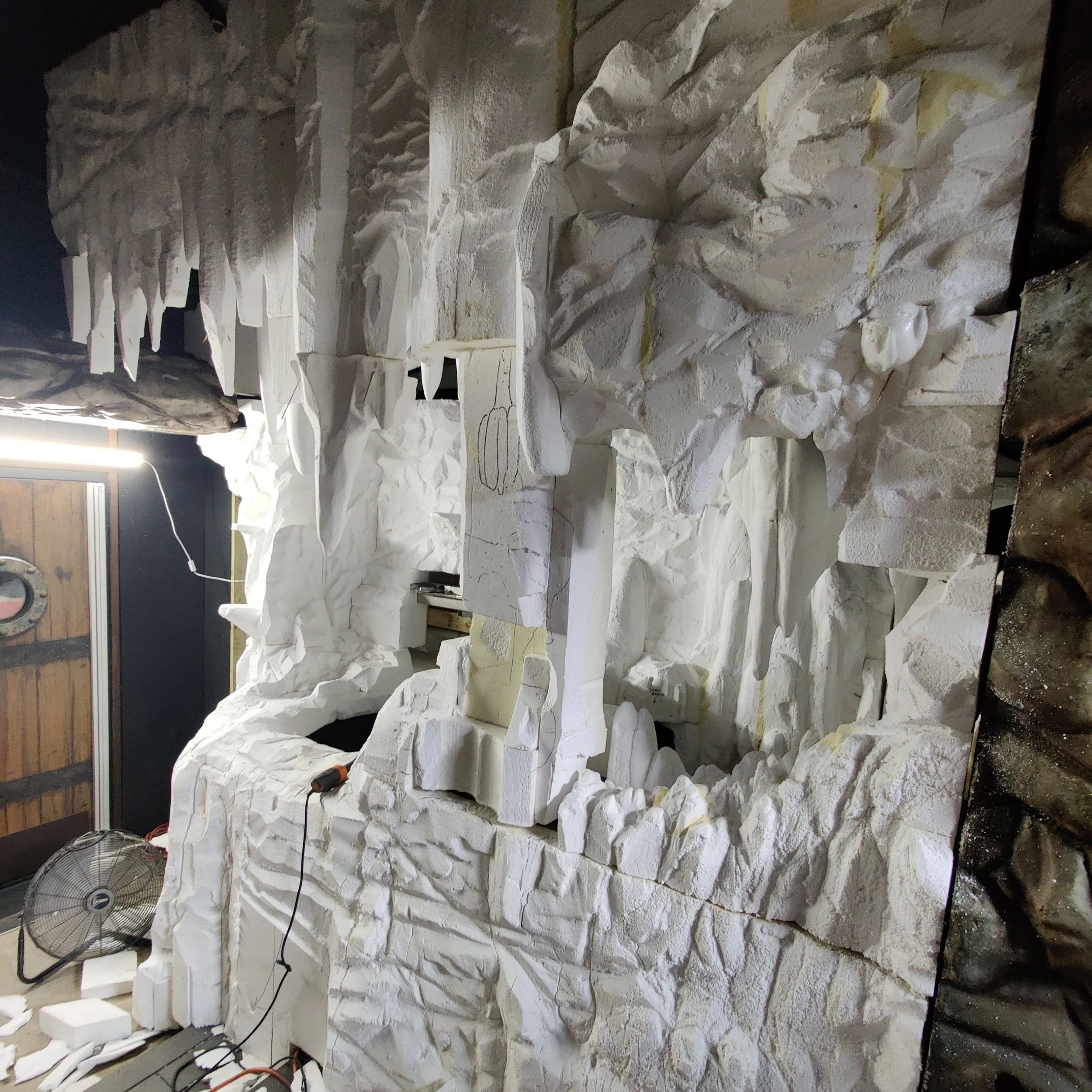 Foam mockup for exterior rock fountain area