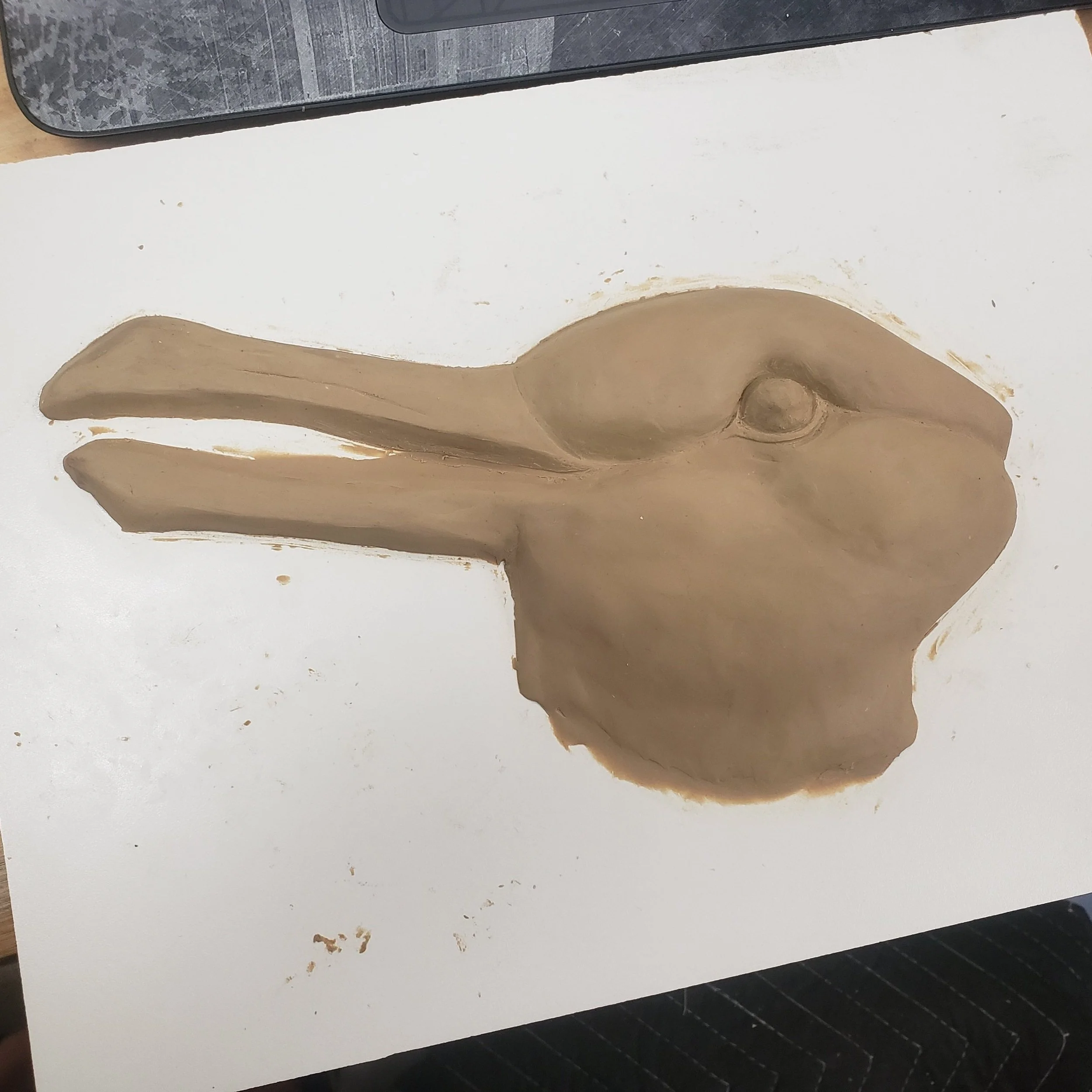 Rabbit/Duck clay sculpture for bronze ticket machine