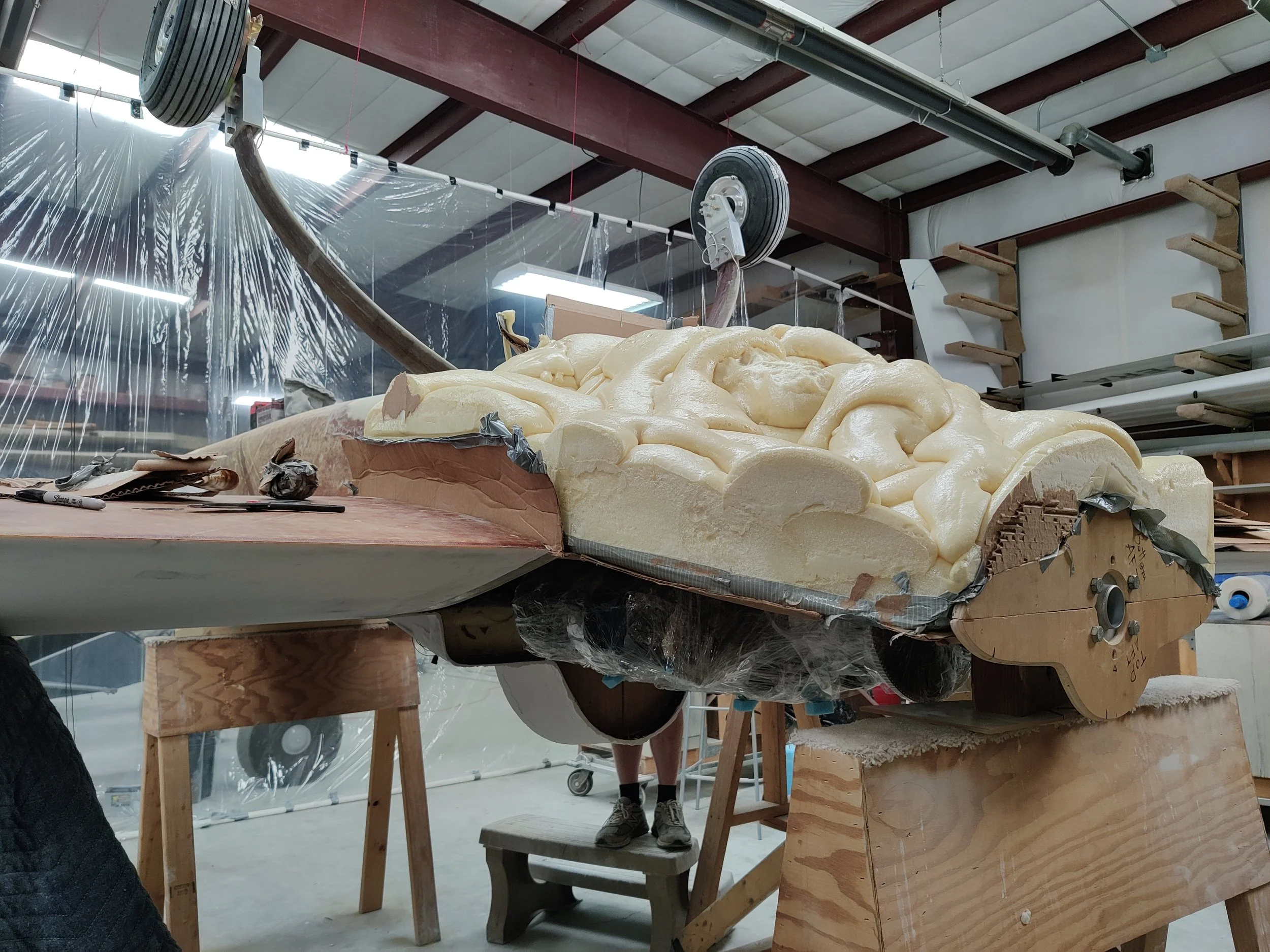 covering the engine with pour foam