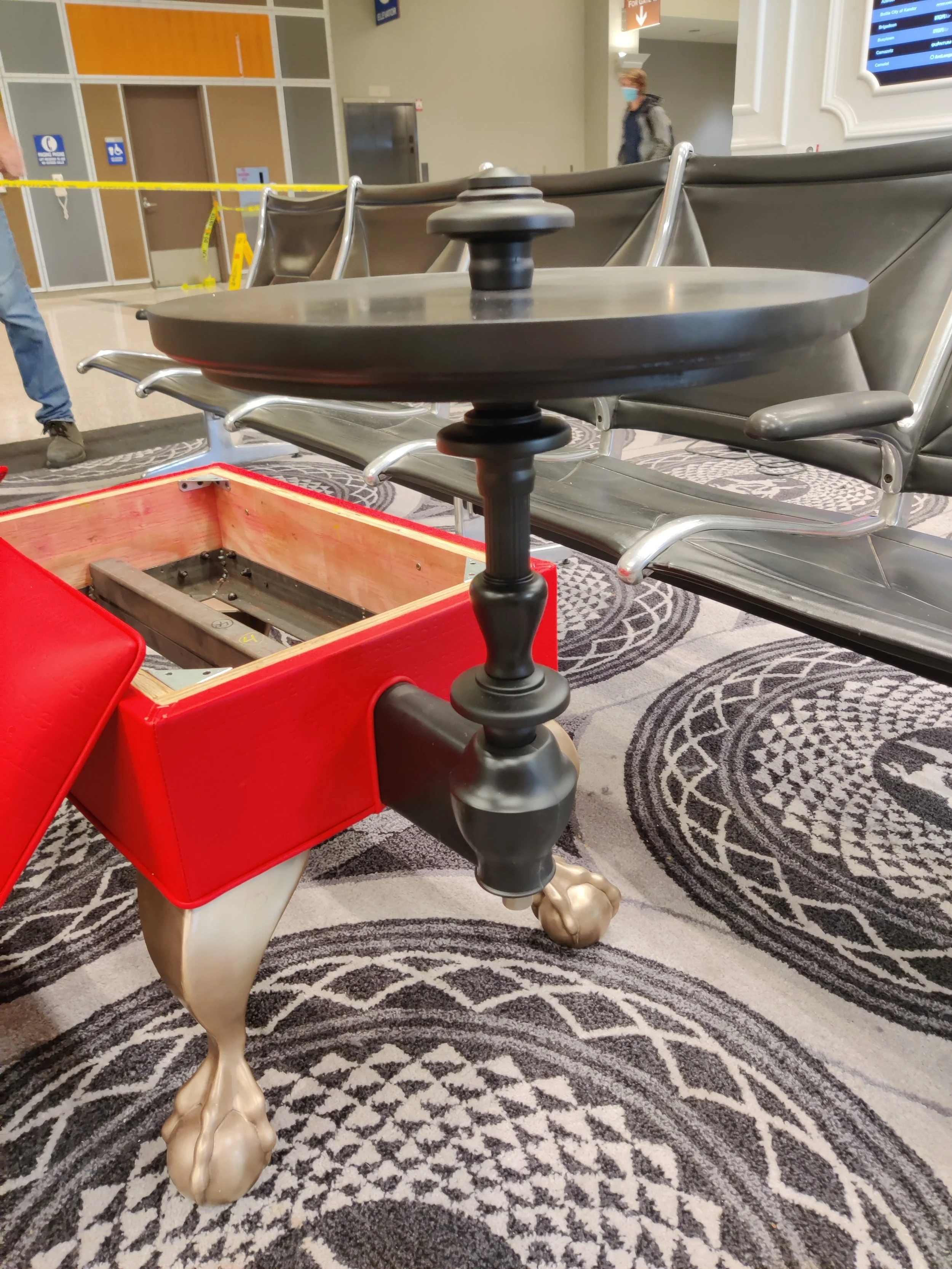 cast plastic tables installed