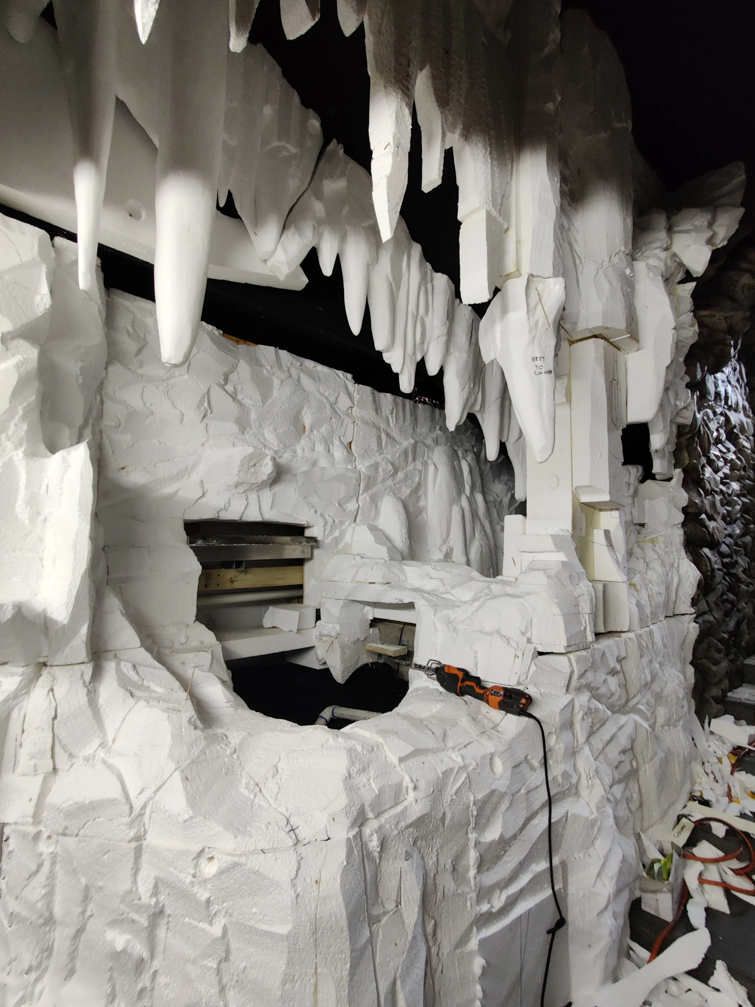 Foam mockup for exterior rock fountain area