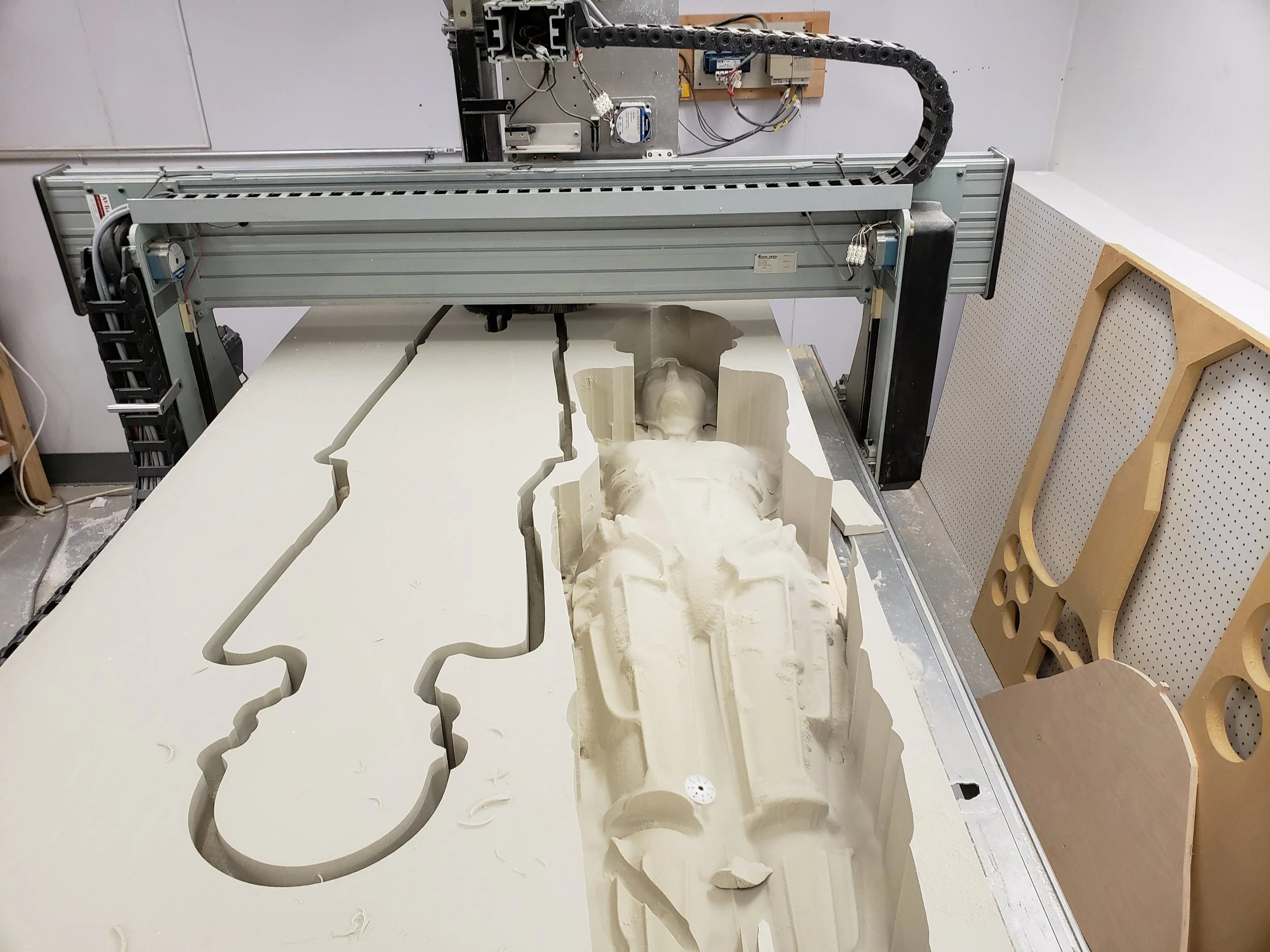 Maria robot 3d scanned from statuette, toolpathed and milled from HDU