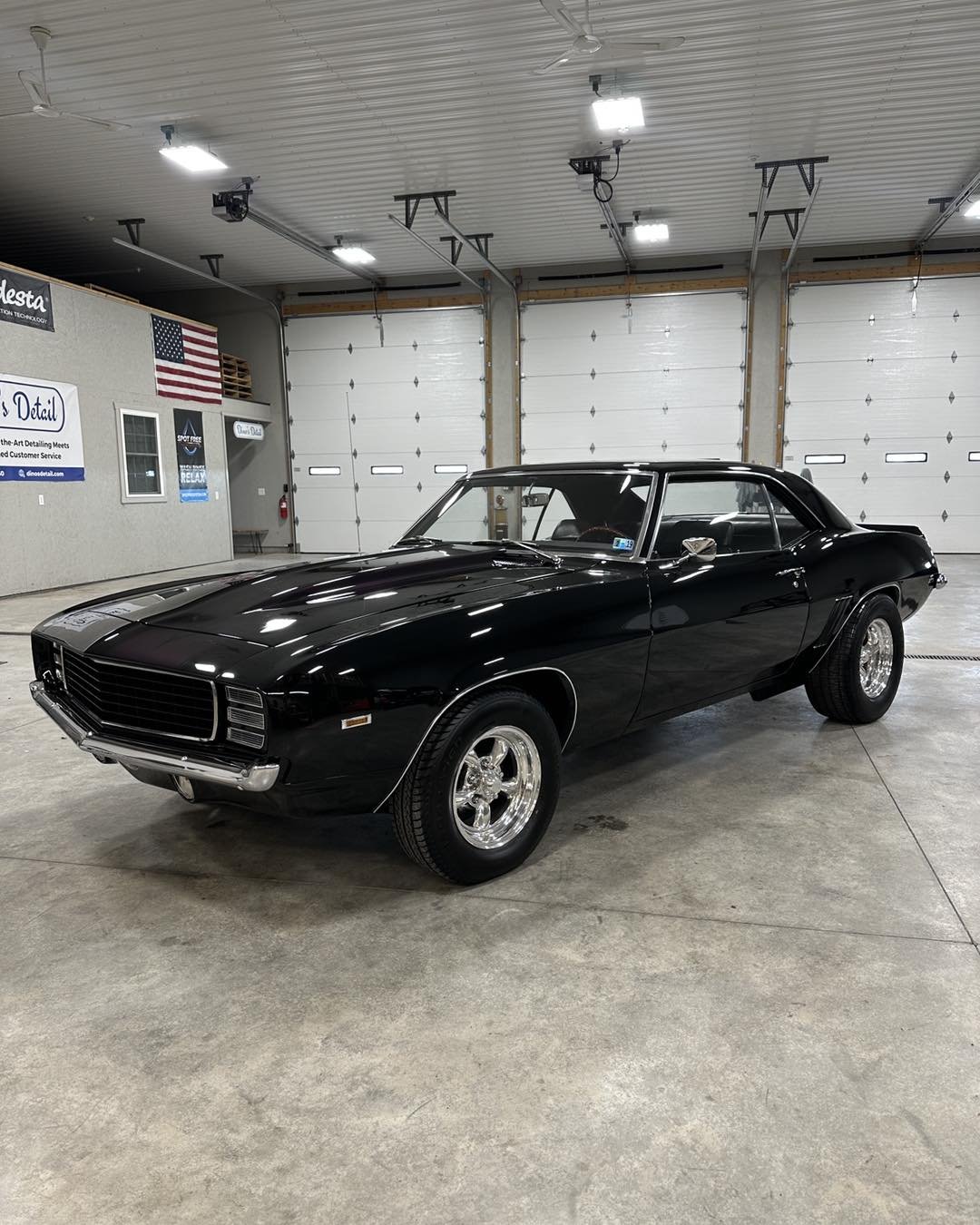 Beautiful 69 Camaro we had in the shop for a detail and paint correction. That black paint had picked up lots of swirl marks over the years. We performed 2 stages of machine polishing to remove as much as we could, then topped it with a layer of seal