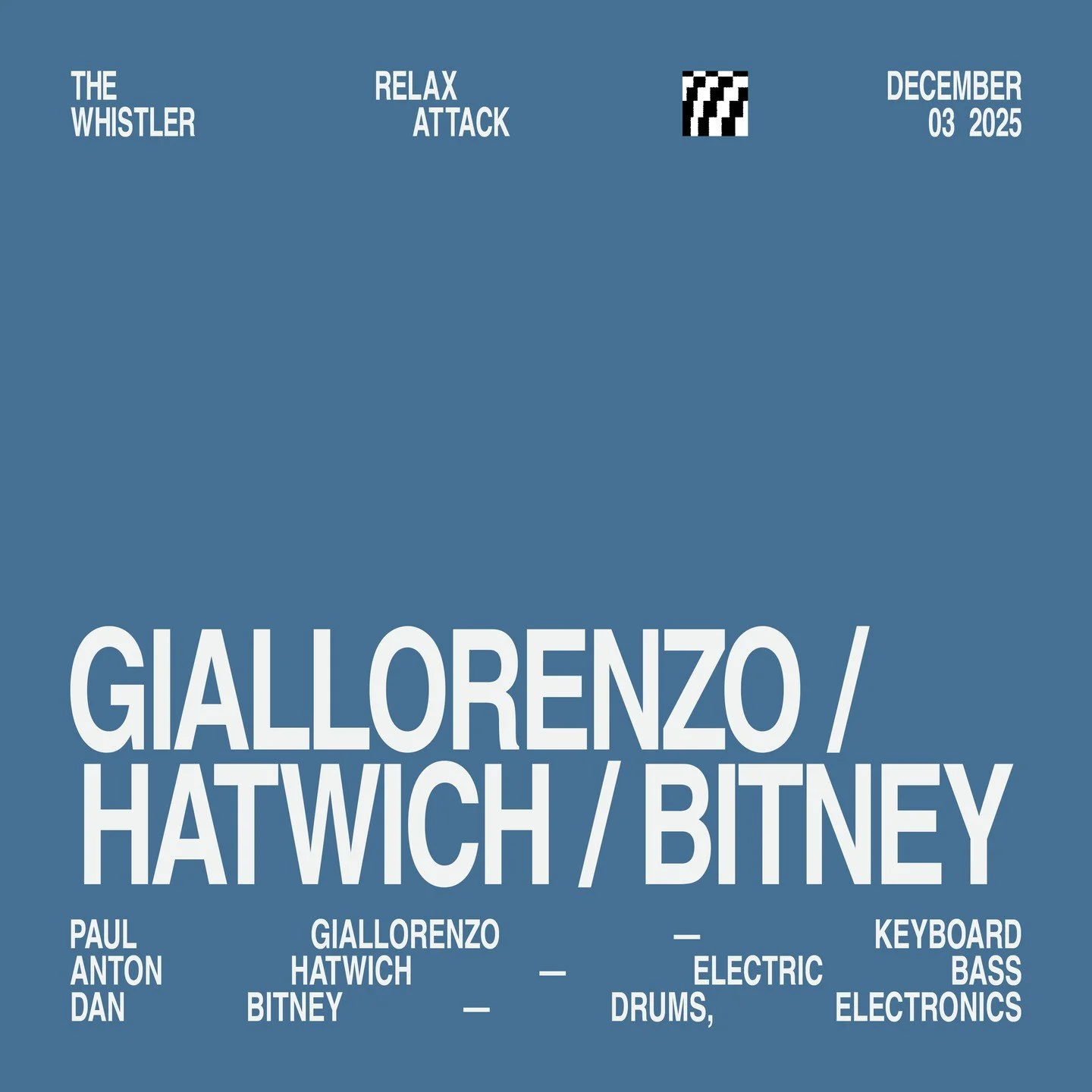 🎶 Giallorenzo / Hatwich / Bitney step into the Relax Attack Jazz Series on Wednesday, December 3, with an electric trio of keys, bass, and drums/electronics tuned to the outer edges of Chicago&rsquo;s sound.⁠
⁠
Featuring keyboardist and bandleader P