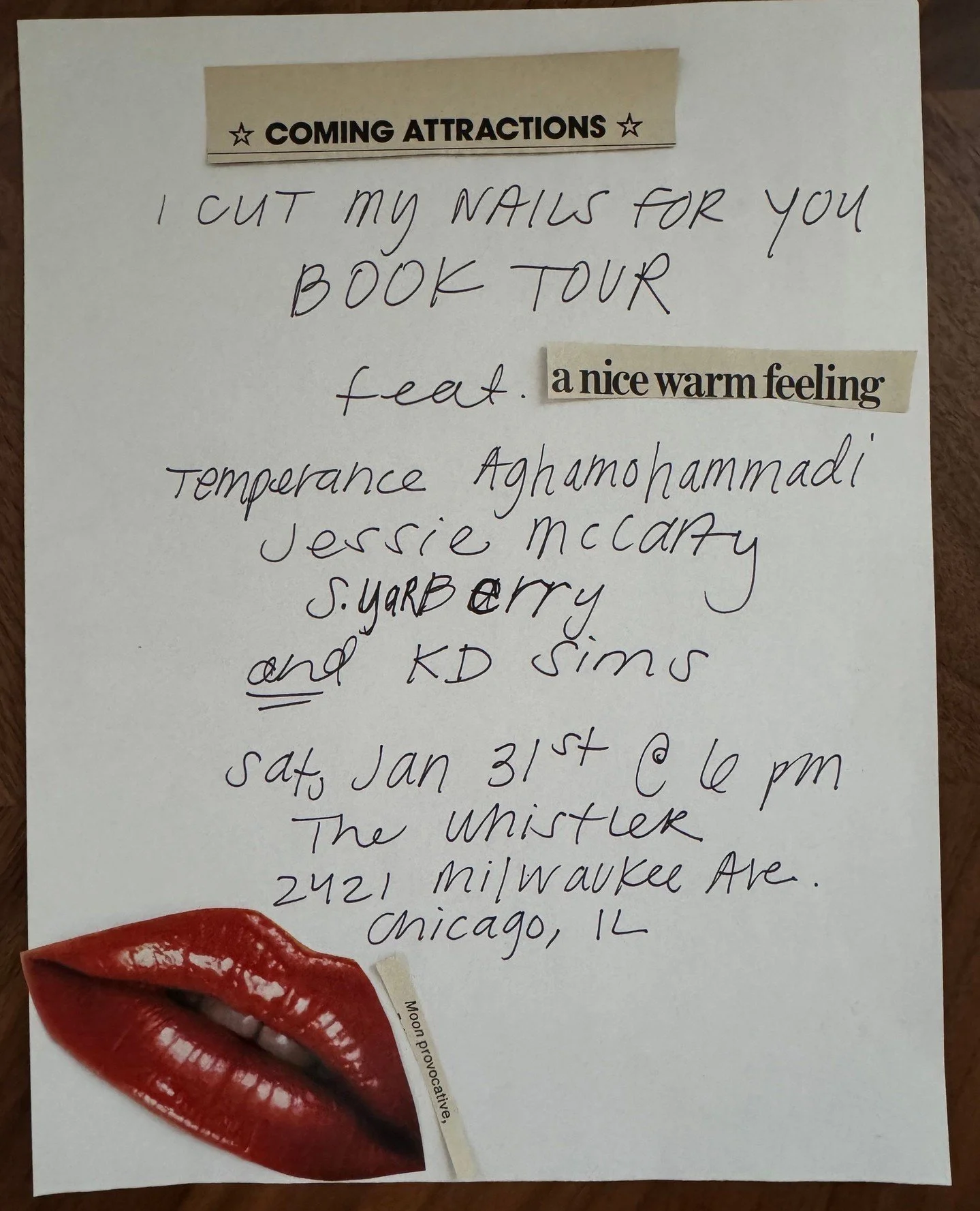 💋 Join us for an evening with Chicago poets Temperance Aghamohammadi, Jessie McCarty, and S. Yarberry featuring readings from KD Sims&rsquo; new book &ldquo;I Cut My Nails for You&rdquo; (@discountguillotine, 2026) on Saturday, January 31st at 6pm.⁠