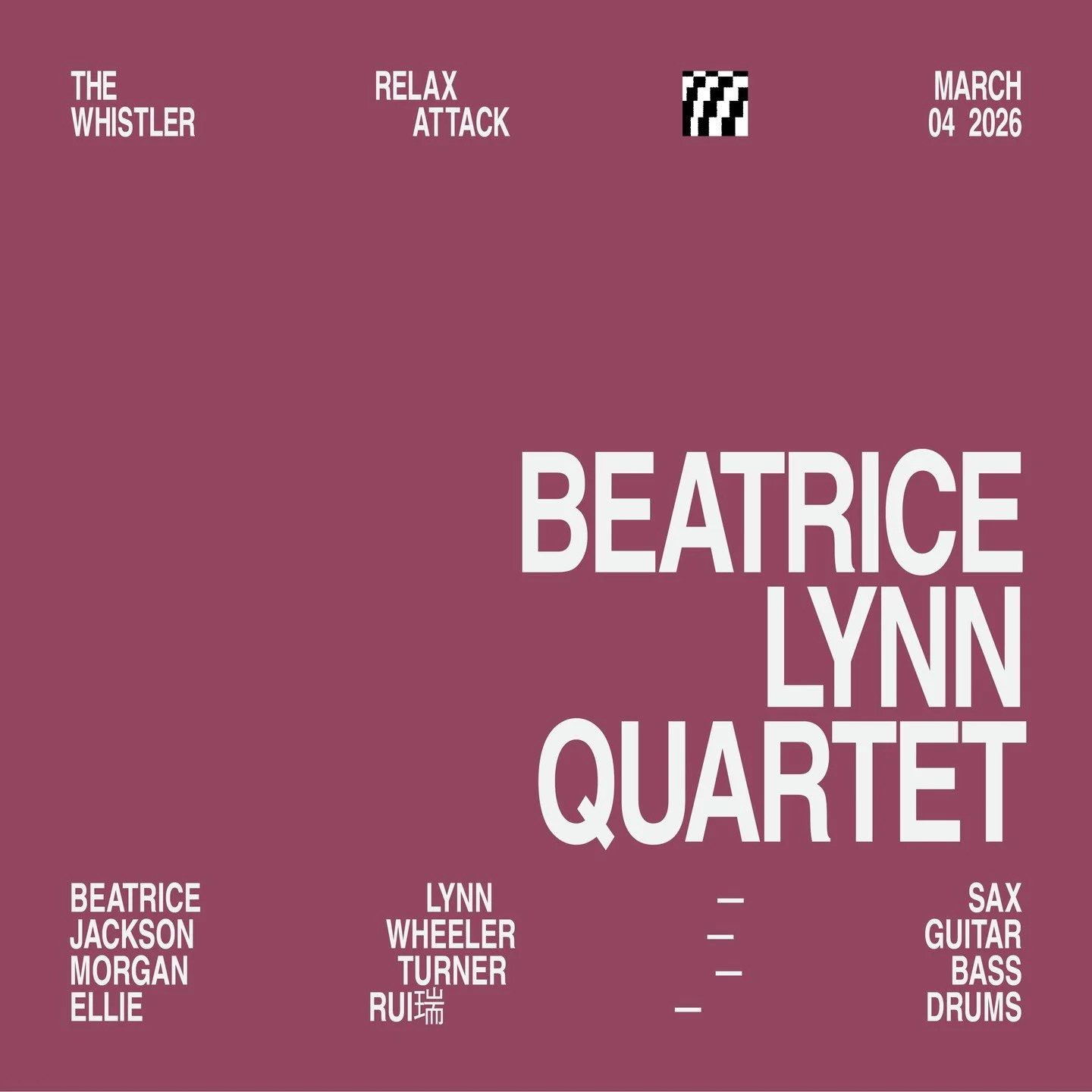 🎷 On Wednesday, March 4th, saxophonist Beatrice Lynn leads a dynamic quartet with Jackson Wheeler (guitar), Morgan Turner (bass), and Ellie Rui 瑞 (drums). The group brings expressive interplay and rich, modern textures to The Whistler&rsquo;s weekly