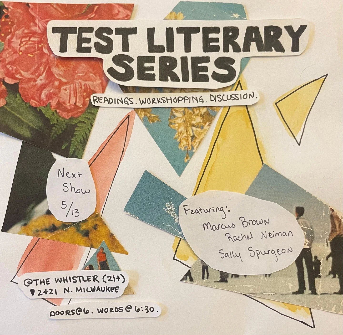 @testliteraryseries is back at The Whistler TODAY with readings by Marcus Brown, Rachel Neiman, and Sally Spurgeon. Hosted by @thesweatamasta and @nickkermit ✨️⁠
⁠
6pm doors 📗 6:30pm readings 📙 9pm live jazz 📒