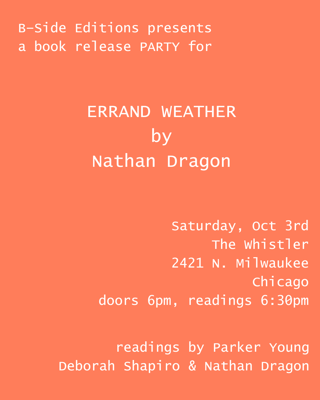 B-Side Editions presents Errand Weather by Nathan Dragon