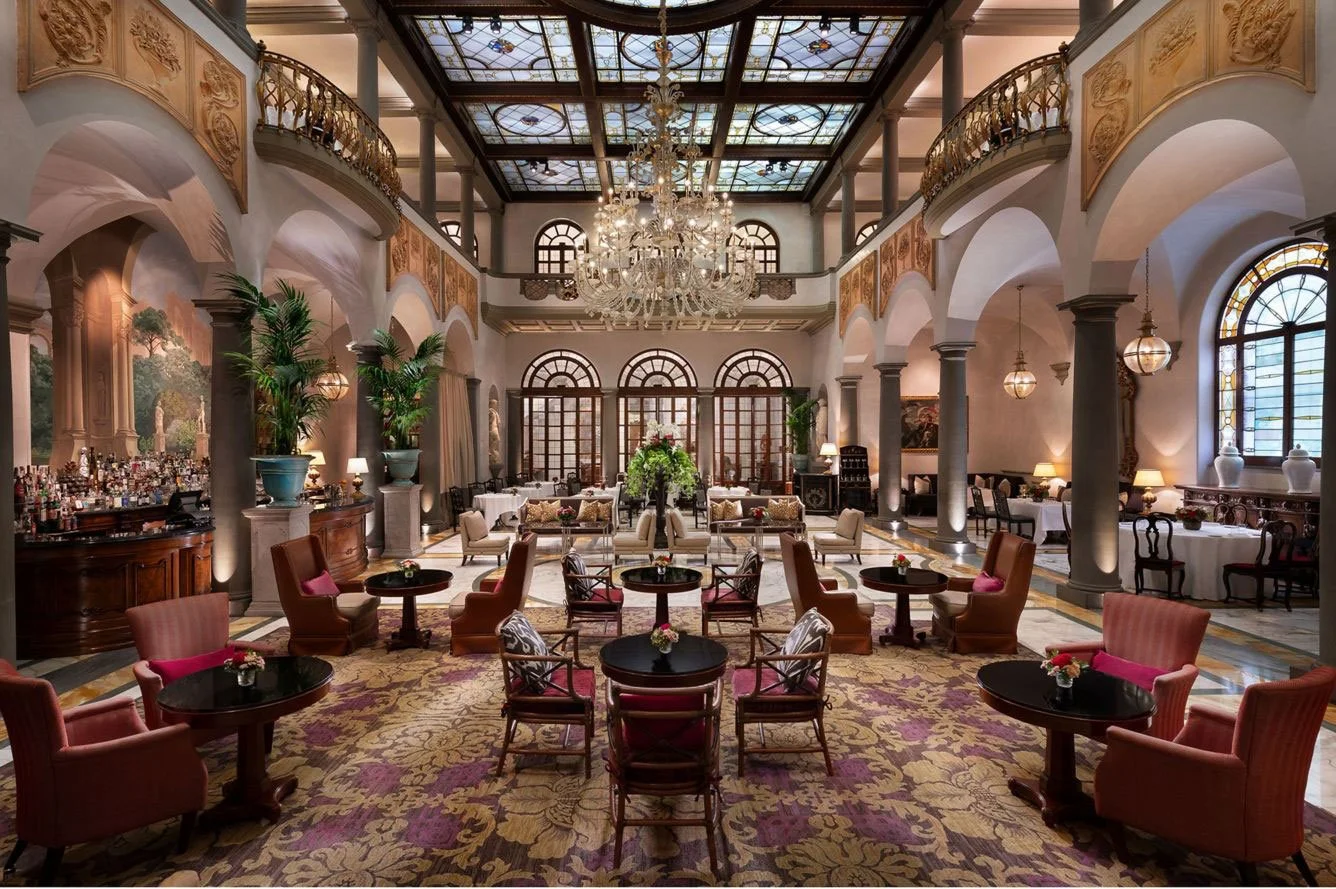 winter garden and crystal chandelier in St Regis Florence