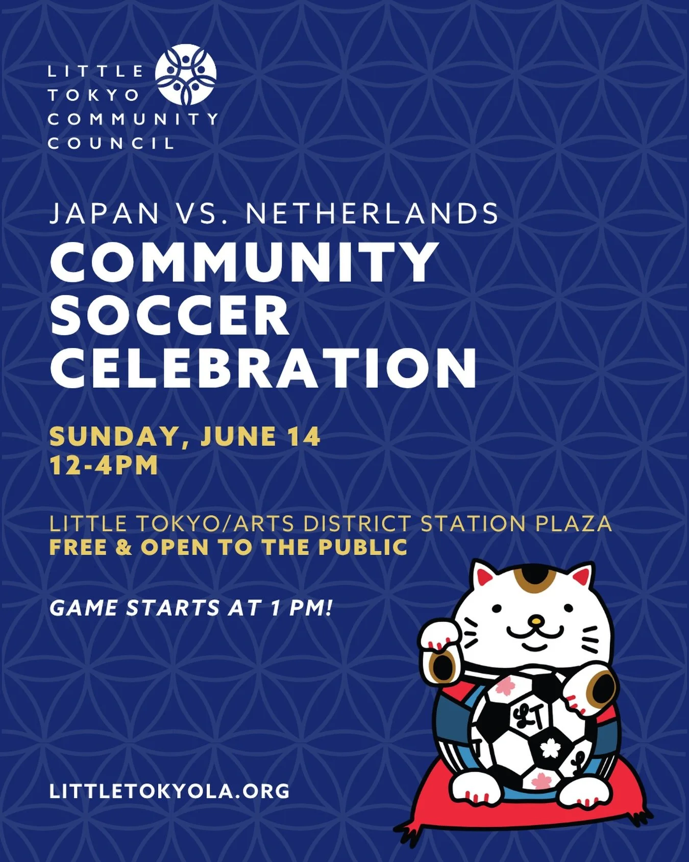 Calling all soccer fans, join us for our Community Soccer Celebration this Sunday, 6/14! ⚽️

Check out the Little Tokyo/Arts District Station Plaza and celebrate the Japan vs. Netherlands game that kicks off at 1 pm. Check out our community booths an