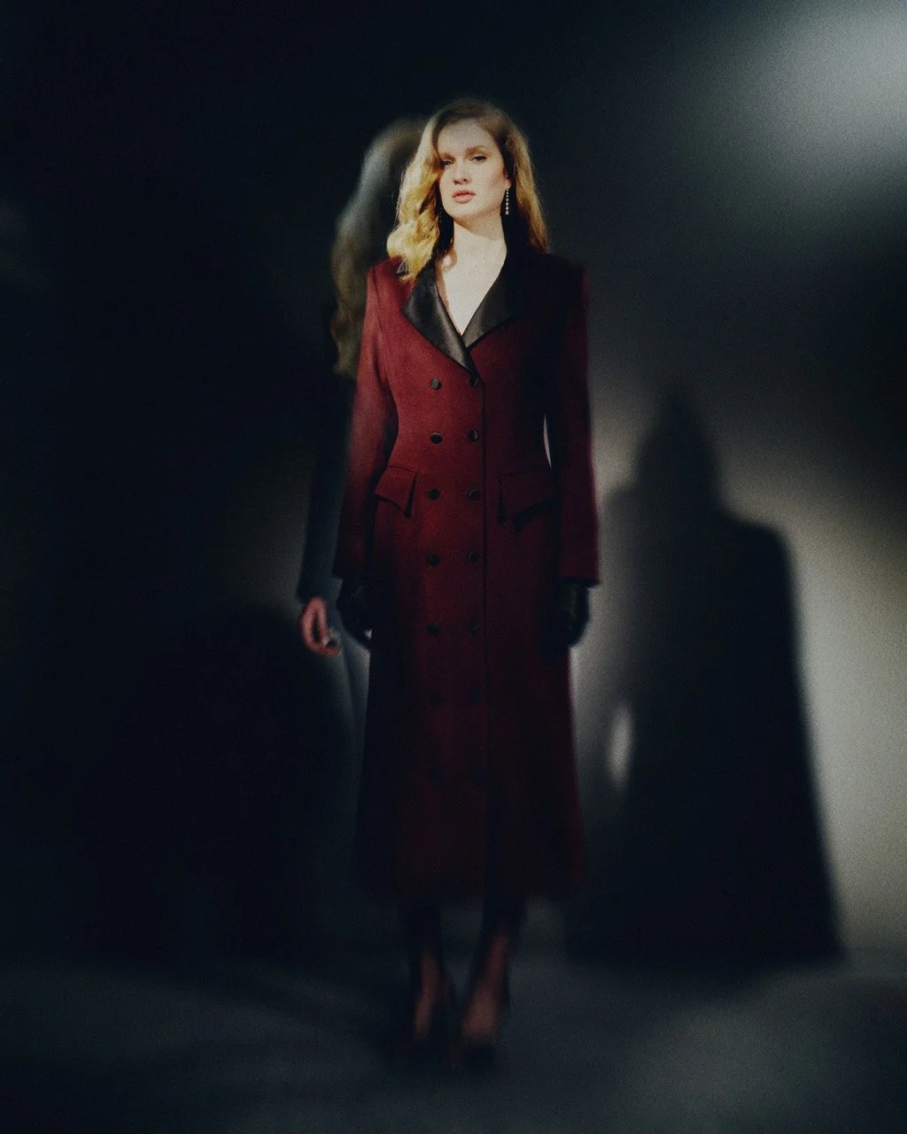 Burgundy long coat wool satin tuxedo hourglass balenciaga womens luxury brand