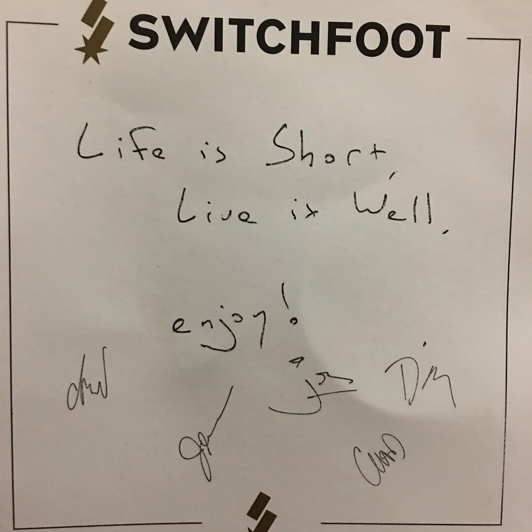 Absolutely made my day getting a signed note from @switchfoot with my #thrivenotjustsurvive tshirt. Thanks guys!!! #liveitwell #wherethelightshinesthrough #switchfoot #ccmmusic