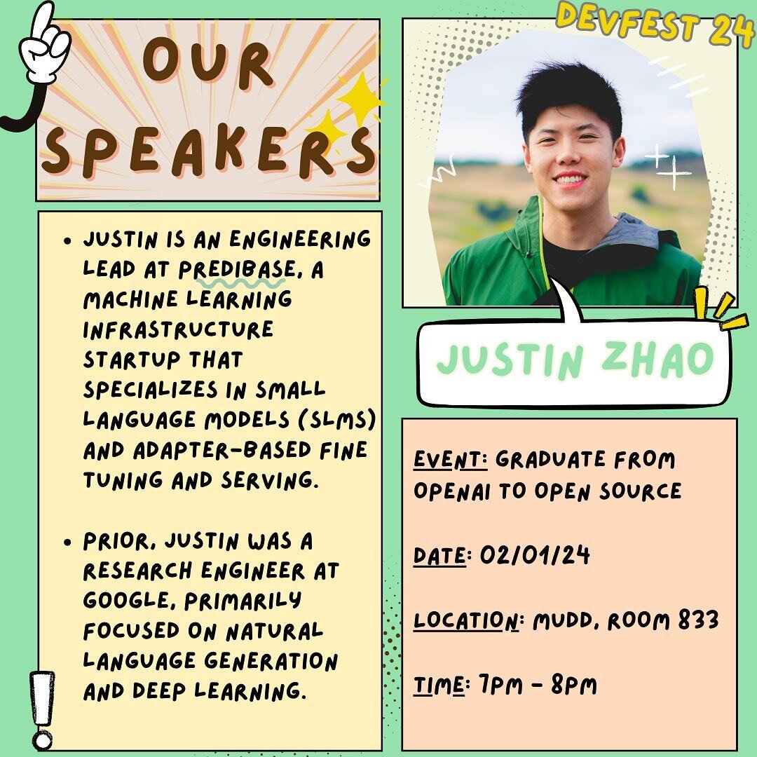 IT&rsquo;S DEVFEST WEEK! 🤩 We have a week full of speakers and workshops for you to learn more about technology and gain some technical experience. Tonight, Justin Zhao will be talking about Graduate from OpenAI to Open Source: 12 best practices for