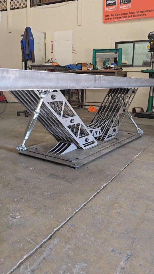 A massive 14'x5' conference table almost ready for powder coating!
Had to work through some design flaws, which ended up giving this table an even more industrial aesthetic using the turnbuckles as anti-torsion to stop the table from swaying. I fig