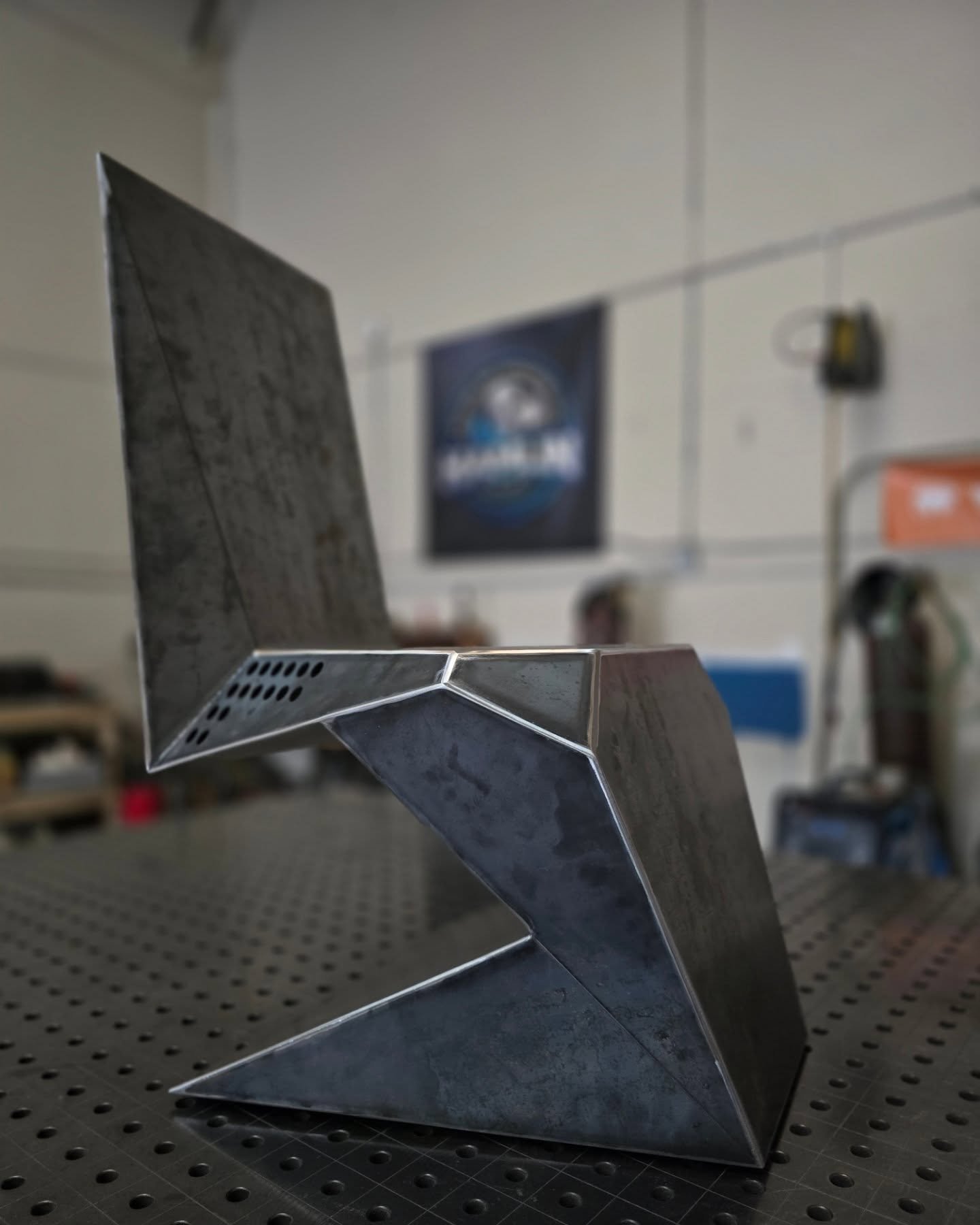 I realized that I never posted the "Cyber Chair" after I finished welding and grinding it. What should I do with it? Powder coat or clear coat it?
I still need to figure out the upholstery, but I haven't had time!
#welding #metalfabricati